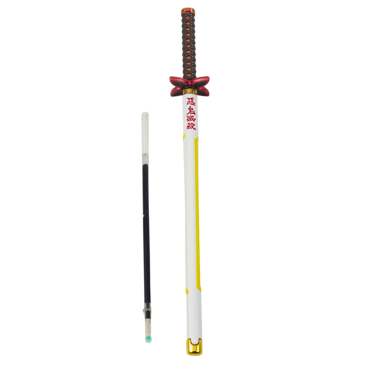 Katana Sword Anime Ballpoint Pen Metal Black Ink Replaceable Refill White And Yellow