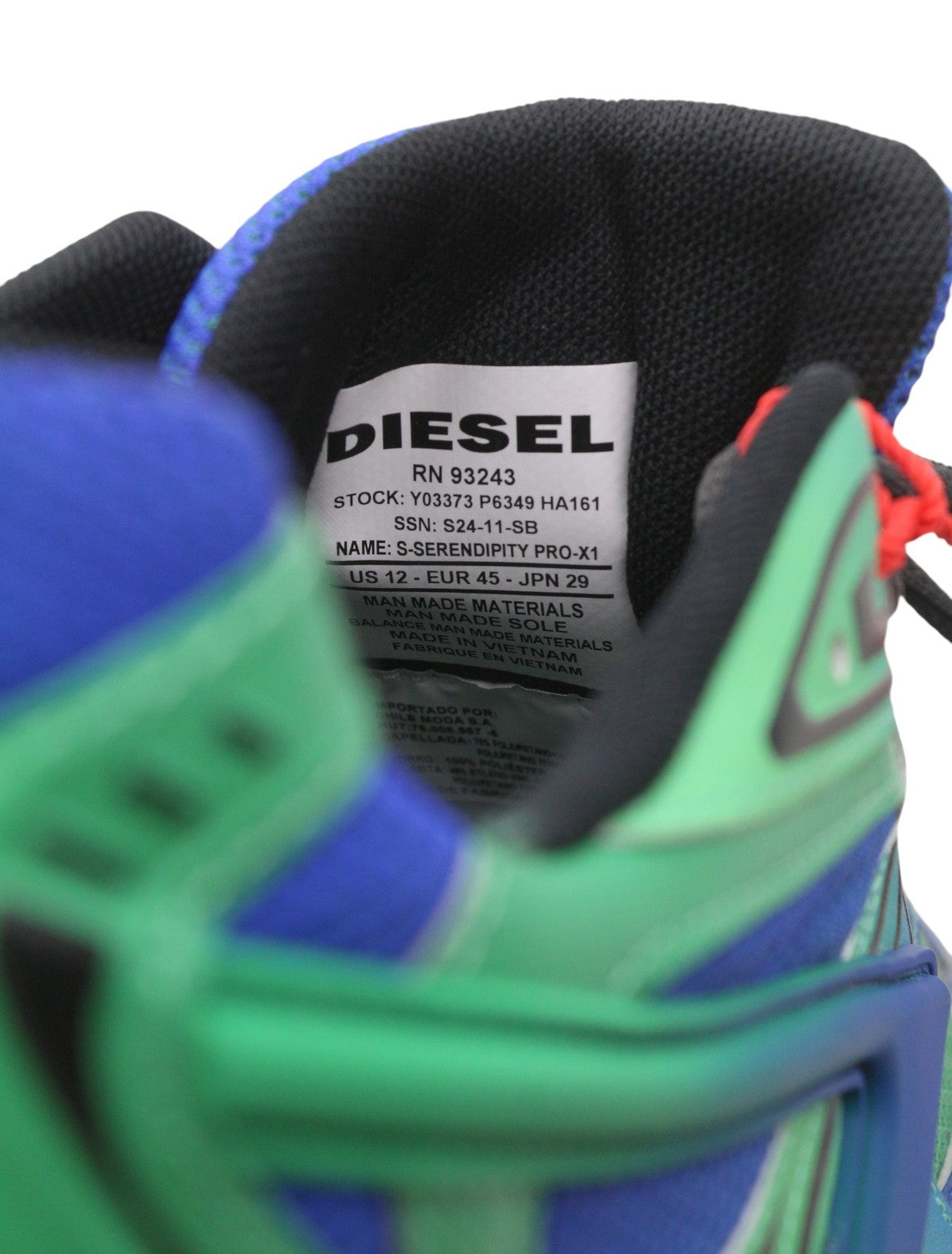 Diesel S-serendipity Pro-x1 Men Sneakers Eu45 Blue & Green Panelled Low Rrp275