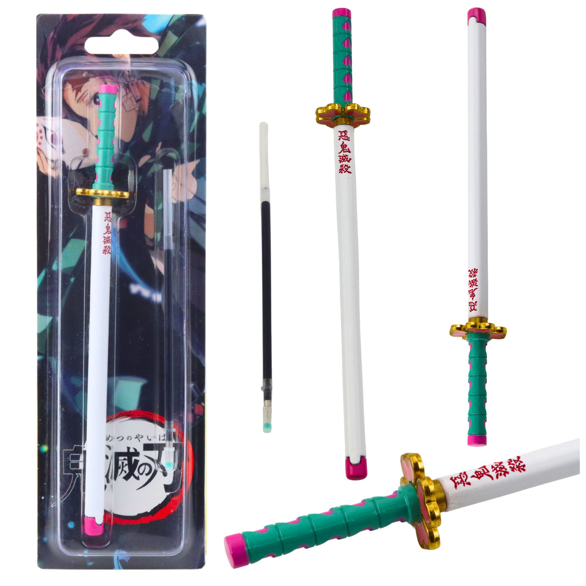 Katana Sword Anime Ballpoint Pen Metal Black Ink Replaceable Refill Turquoise