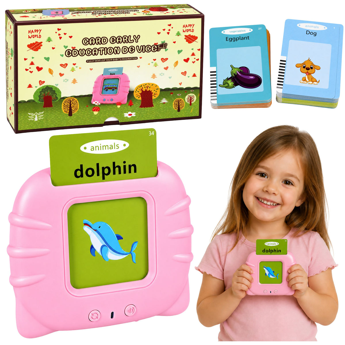 English Word Learning Card Reader Educational Toy Pink