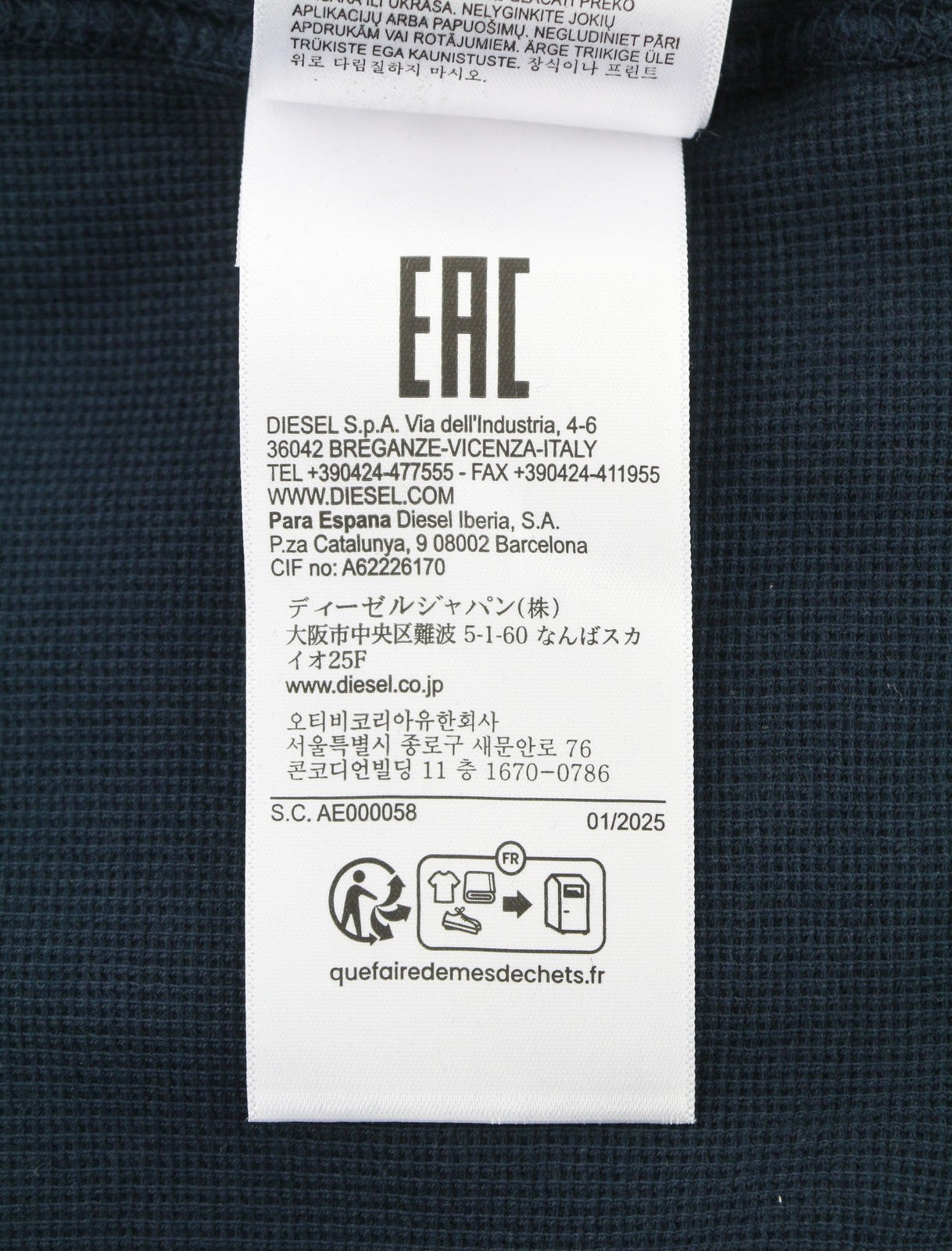 Diesel S-raglan-waf Men Sweatshirtblue Crew Neck Front Logo Pull On Rrp175