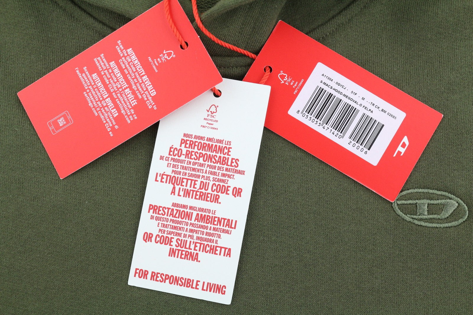 Diesel S-macs-hood-megoval-d Men Hoodiekhaki Green Kangaroo Pocket Rrp250