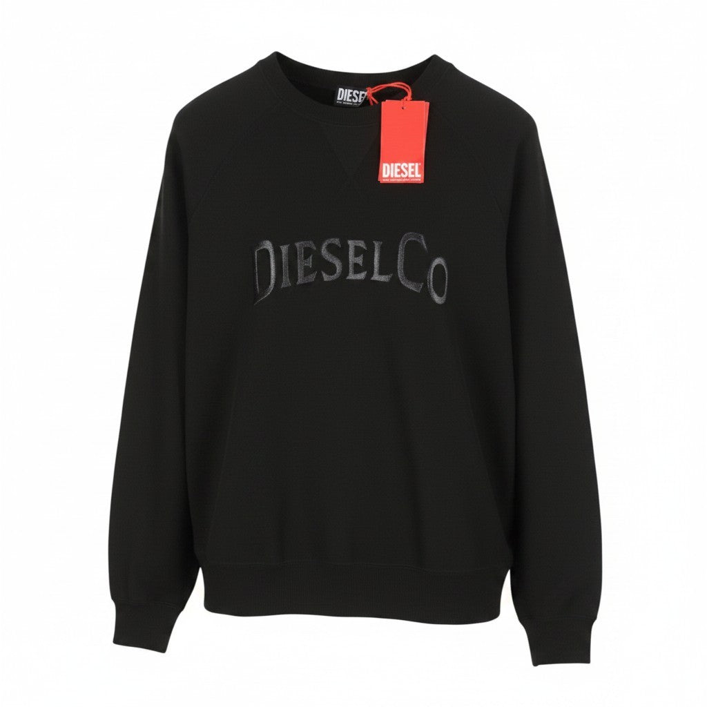 Diesel S-raglan-waf Men Sweatshirtblack Crew Neck Front Logo Pull On Rrp175
