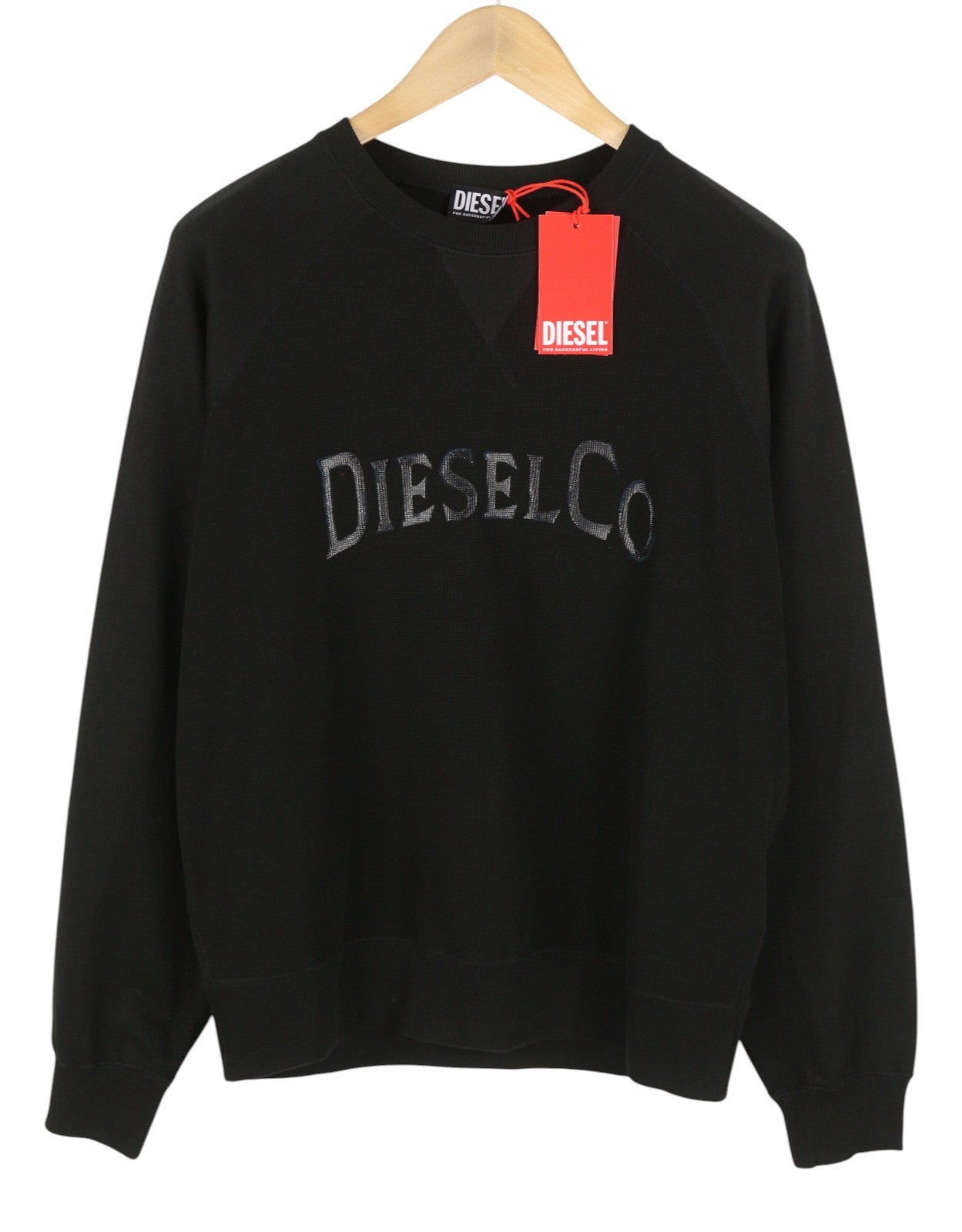 Diesel S-raglan-waf Men Sweatshirtblack Crew Neck Front Logo Pull On Rrp175