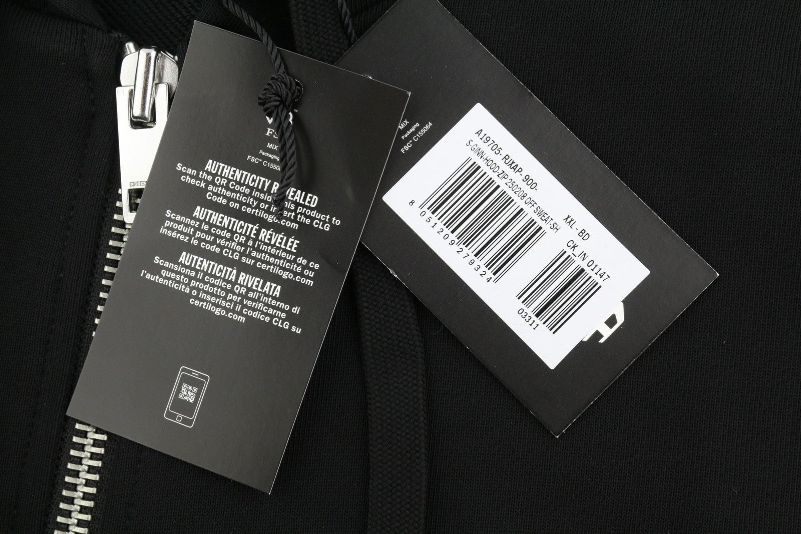 Diesel S-ginn-hood-zip 250209 Off Men Hoodieblack Full Zip Rrp175