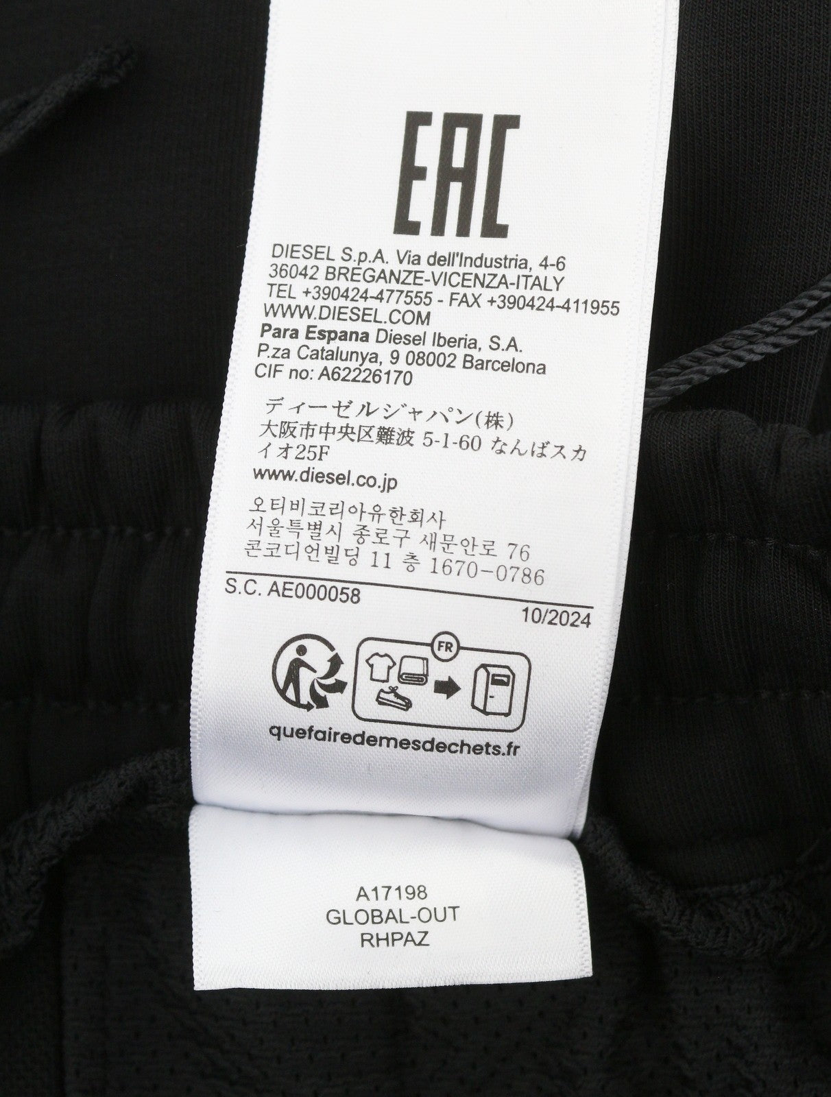 Diesel Global-out Men Trousersblack Drawstring Waist Sweatpants Rrp195