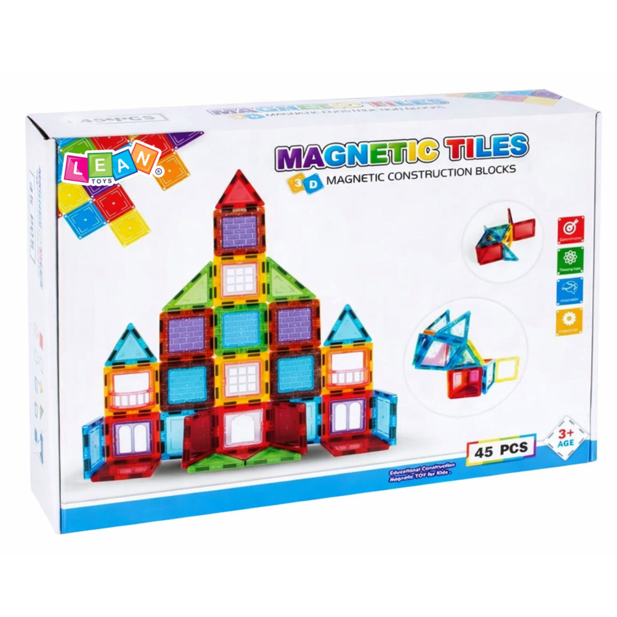 3d Magnetic Blocks Construction Puzzle Colorful 45 Pcs.