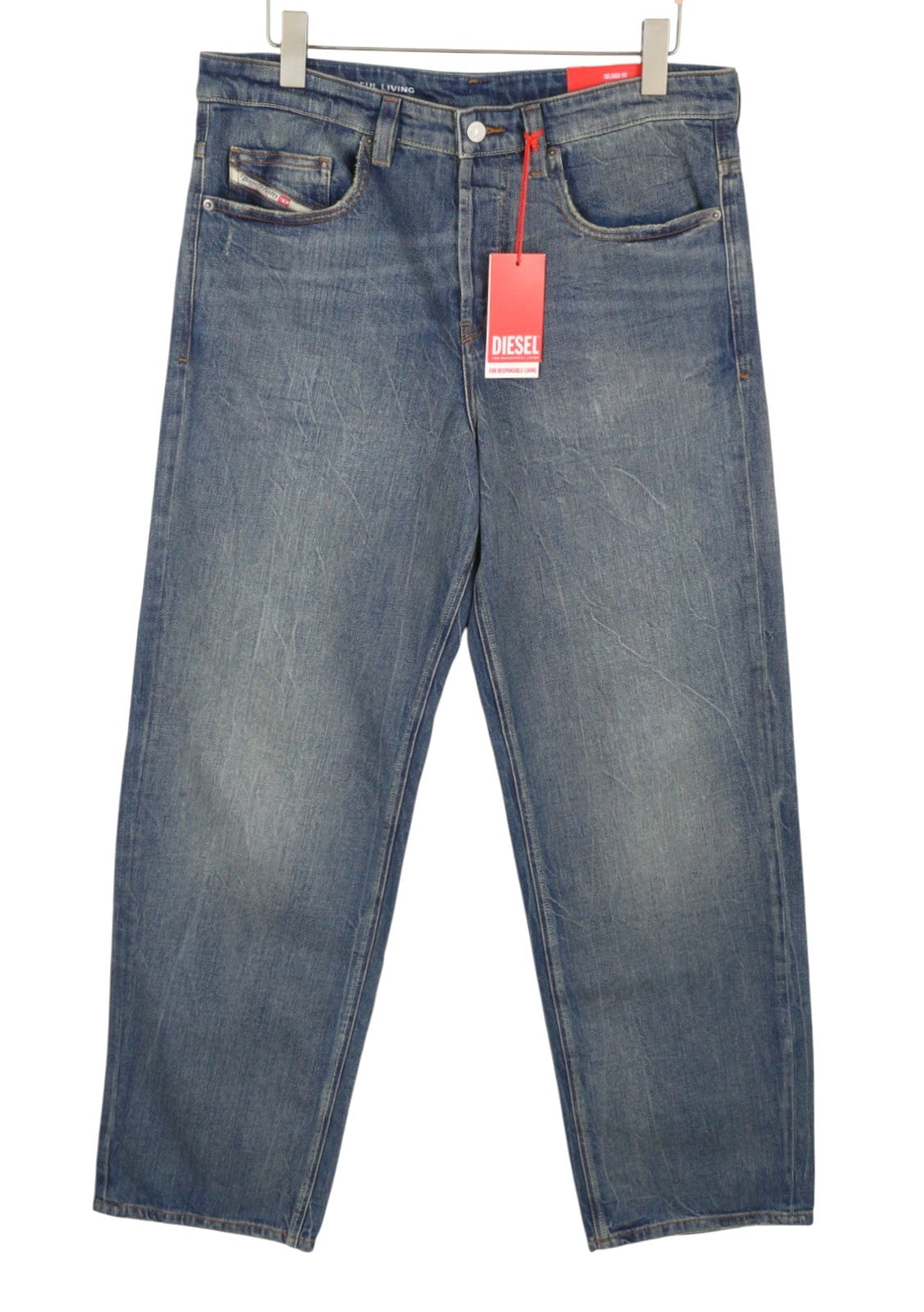 Diesel 2001 D-macro 0clbb Men Jeansblue Relaxed Fit Wide Leg Low Rrp195