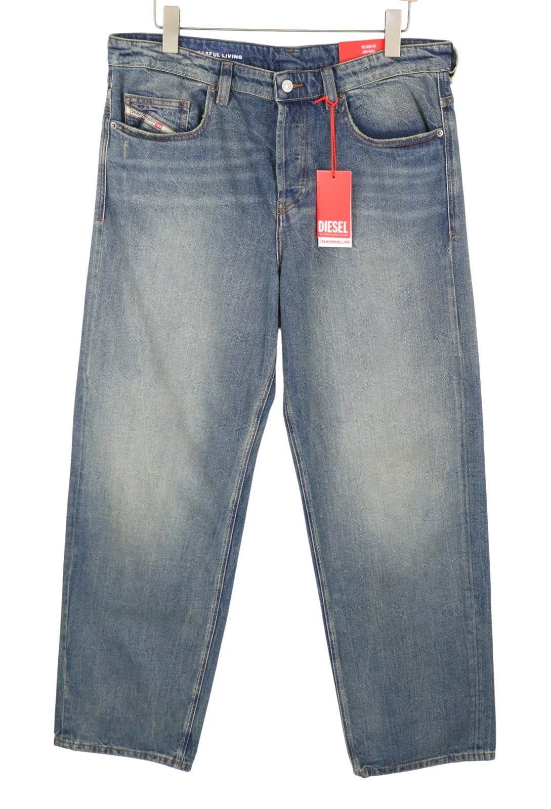 Diesel 2001 D-macro 0clbb Men Jeansblue Relaxed Fit Wide Leg Low Rrp195