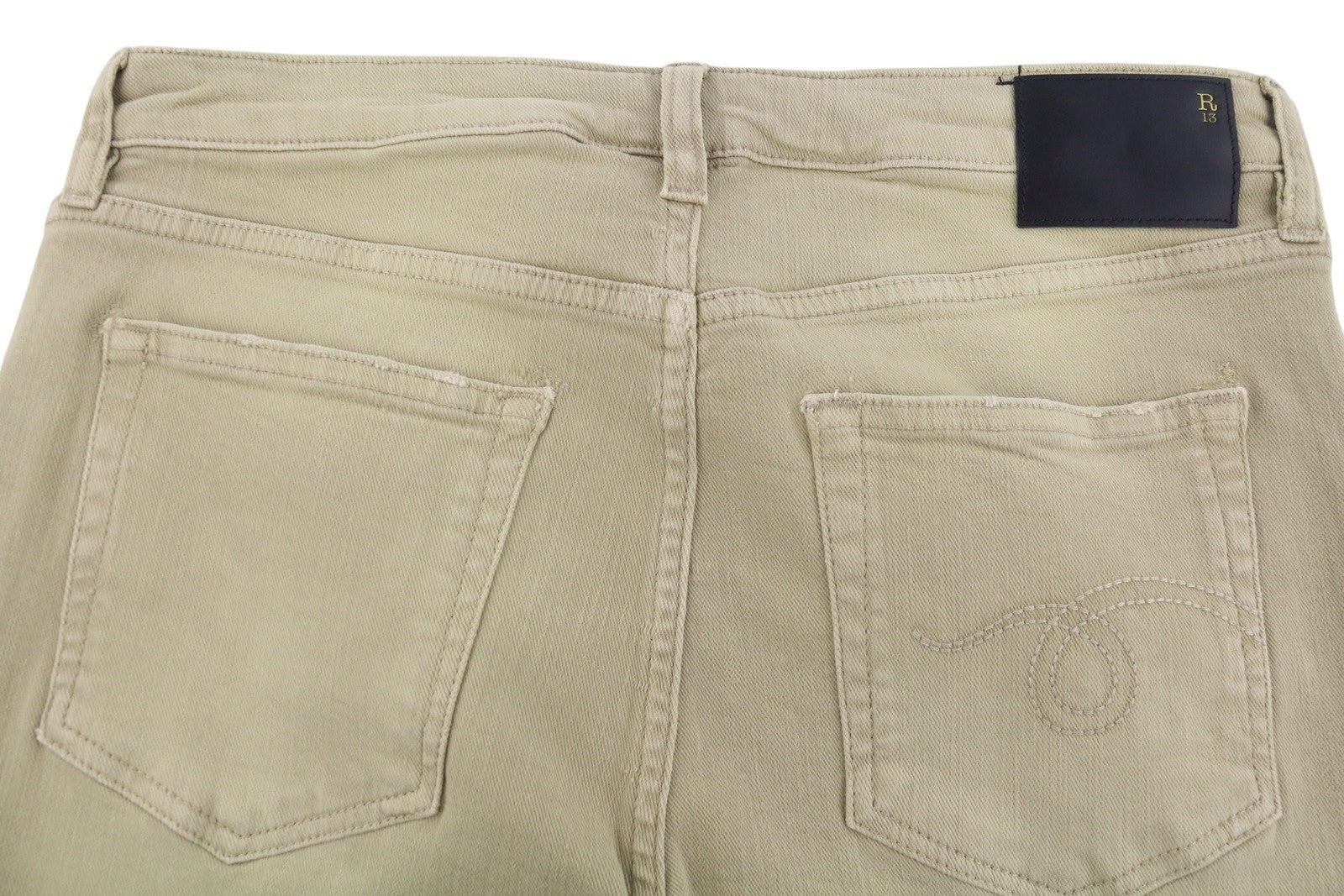 R13 Boy Straight Women Jeans 30 Khaki Stretch Faded Cropped Zip Fly