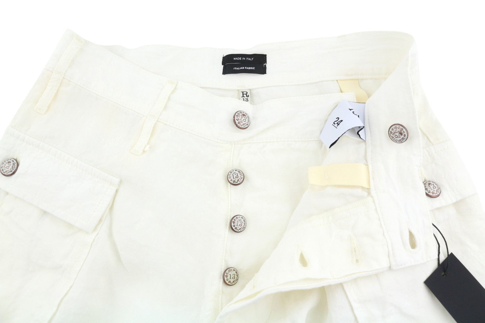 R13 Bubble Women Shorts 24 White Linen Button Fly Ss26 Rrp895