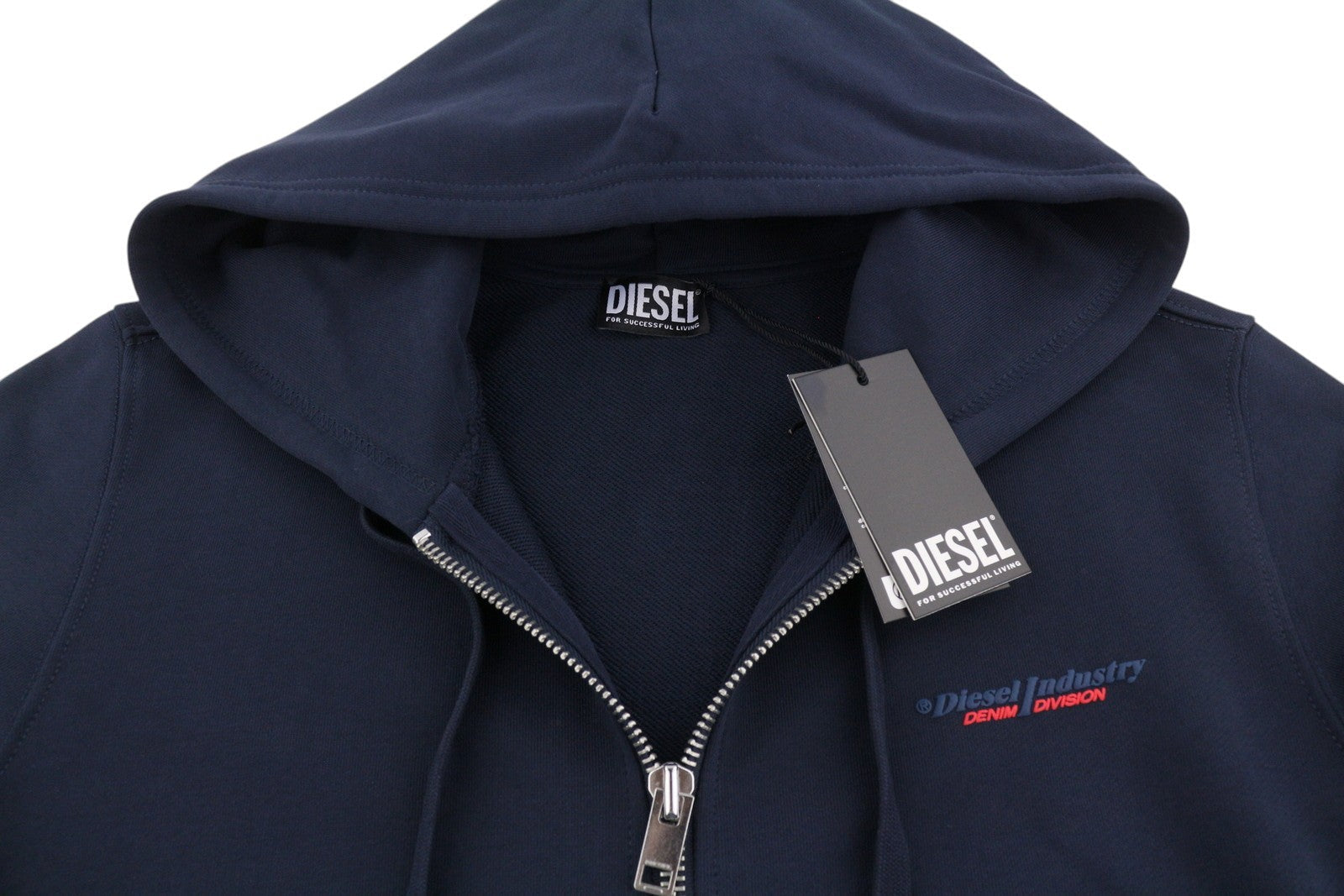 Diesel S-ginn-hood-zip 250209 Off Men Hoodiedark Blue Cotton Full Zip Rrp175
