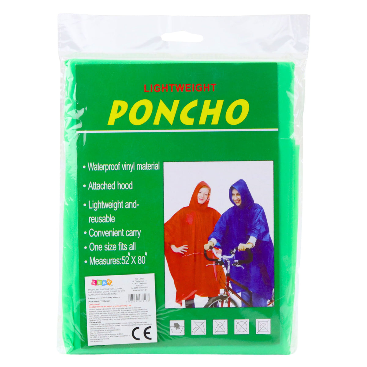 Reusable Raincoat Green 132 X 203 Cm