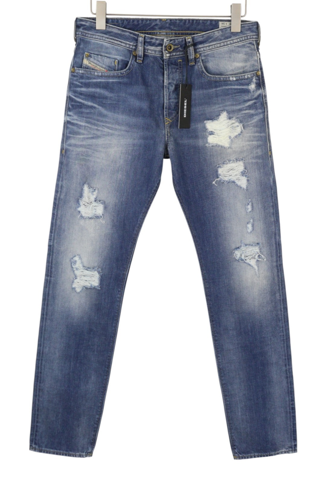 Diesel Buster 0848i Hombre Vaqueros azul Faded Distress Regular Slim Tapered
