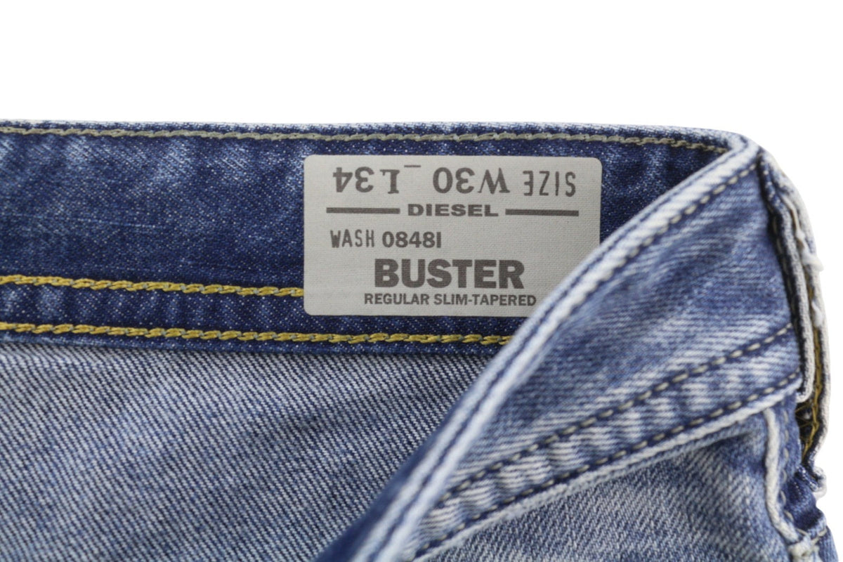 Diesel Buster 0848i Hombre Vaqueros azul Faded Distress Regular Slim Tapered