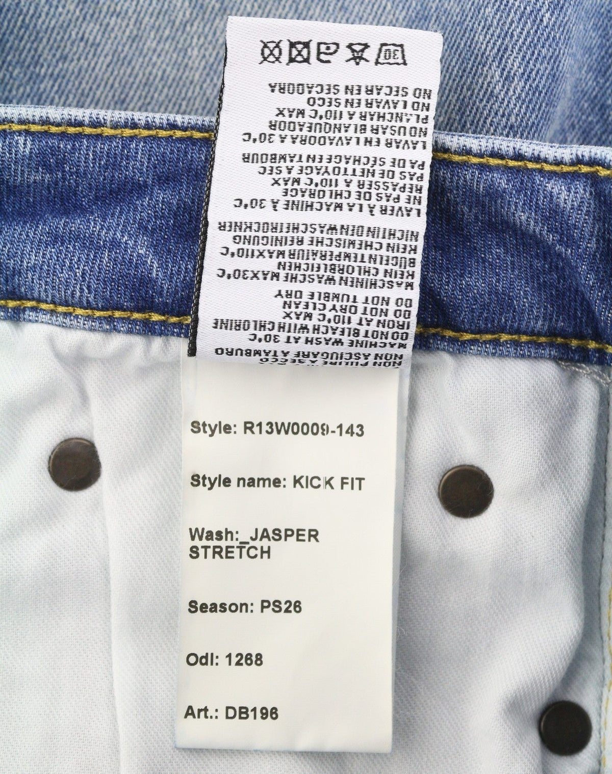 R13 Kick Fit Dam Jeans 28 Jasper Stretch Cropped Whiskers Faded Blue Ps26