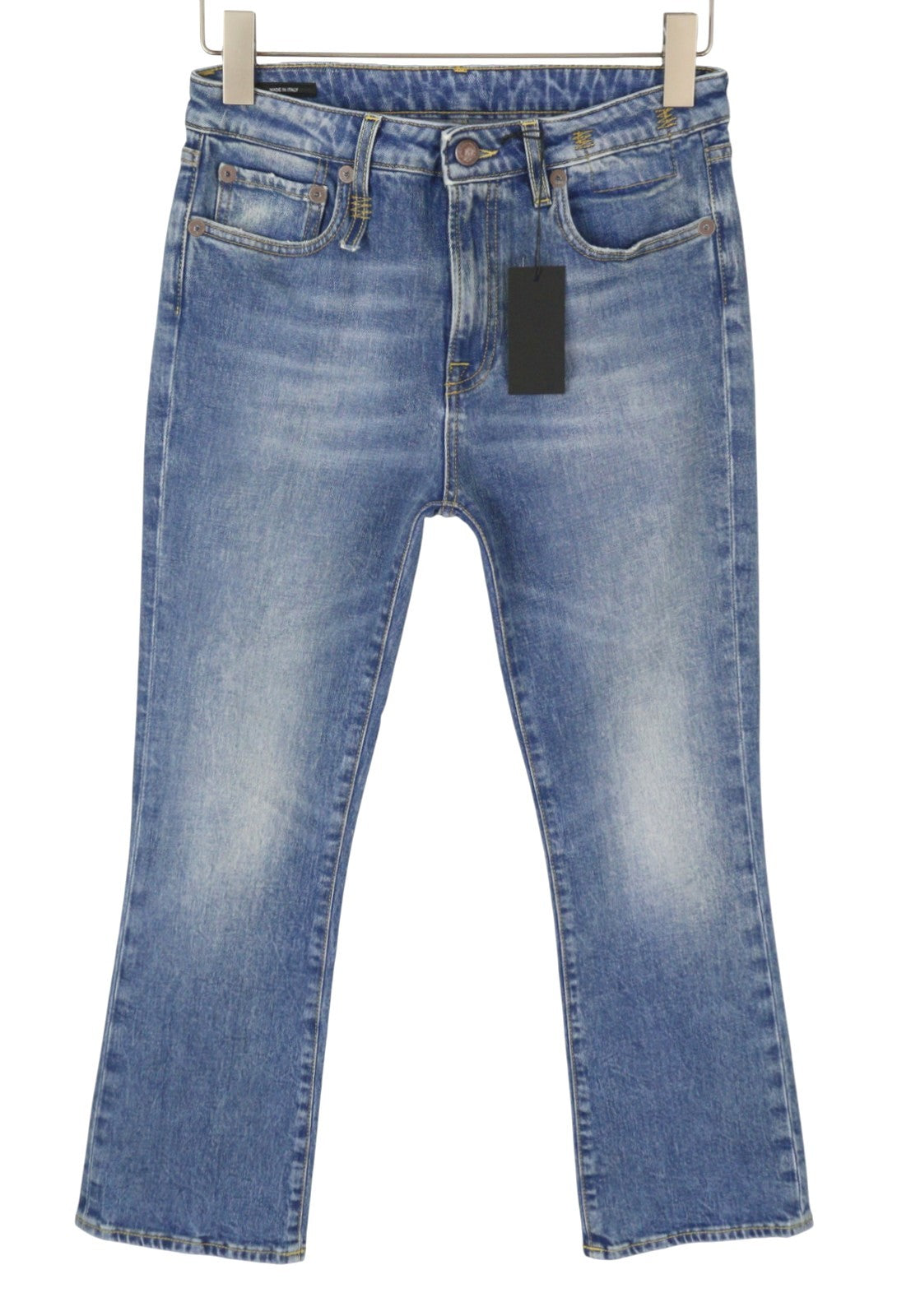 R13 Kick Fit Dam Jeans 28 Jasper Stretch Cropped Whiskers Faded Blue Ps26