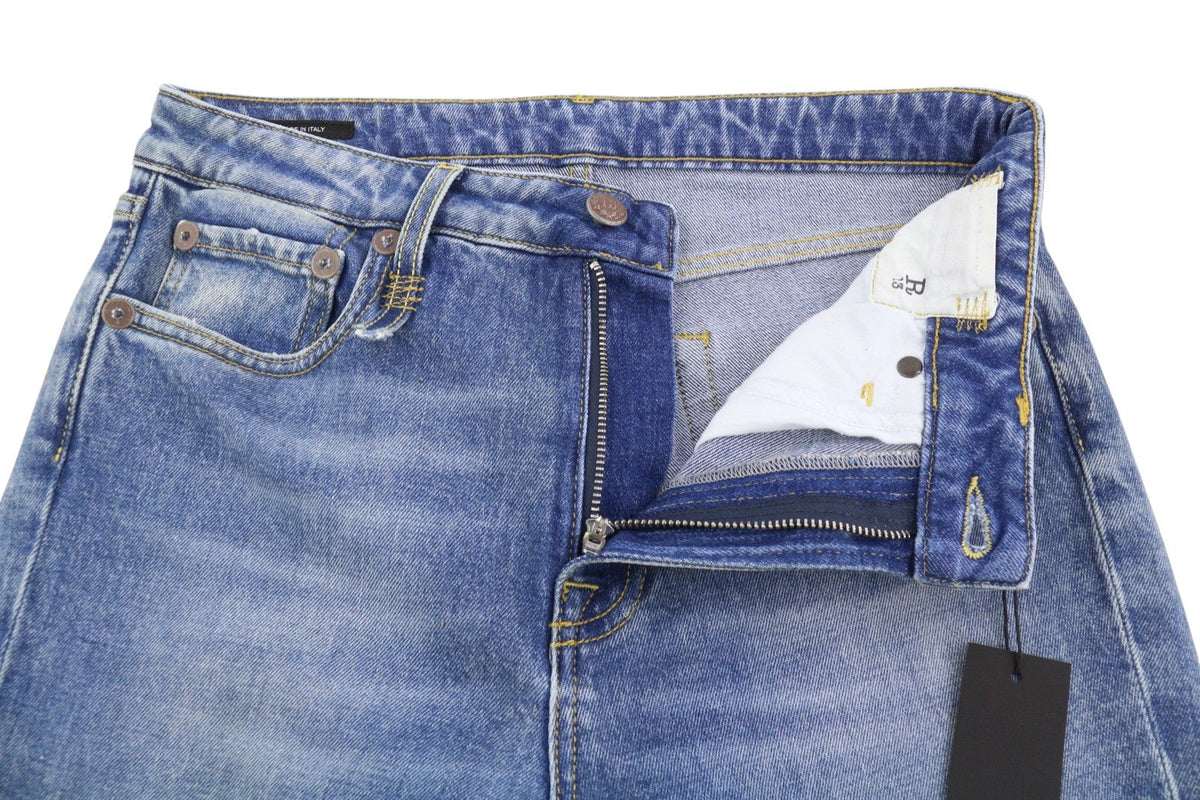 R13 Kick Fit Dam Jeans 28 Jasper Stretch Cropped Whiskers Faded Blue Ps26