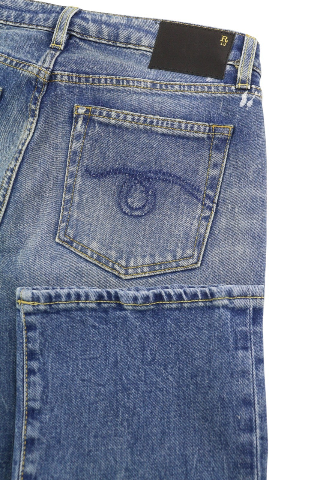R13 Kick Fit Dam Jeans 28 Jasper Stretch Cropped Whiskers Faded Blue Ps26