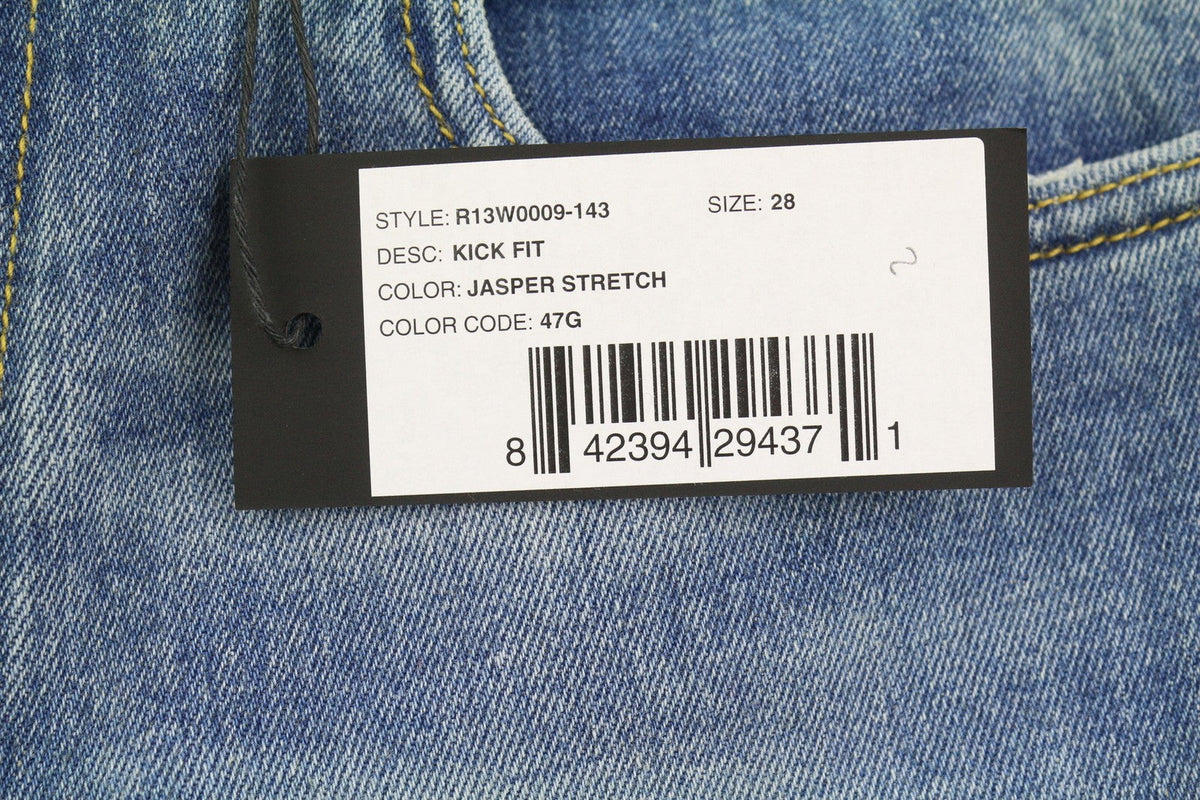 R13 Kick Fit Dam Jeans 28 Jasper Stretch Cropped Whiskers Faded Blue Ps26