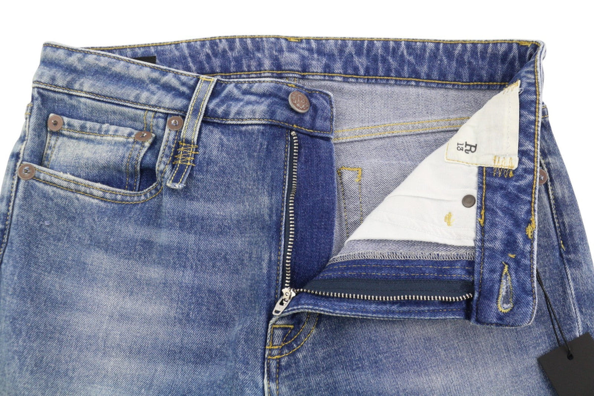 R13 Kick Fit Damen Jeans 29 Jasper Stretch Cropped Whiskers Faded Blue PS26