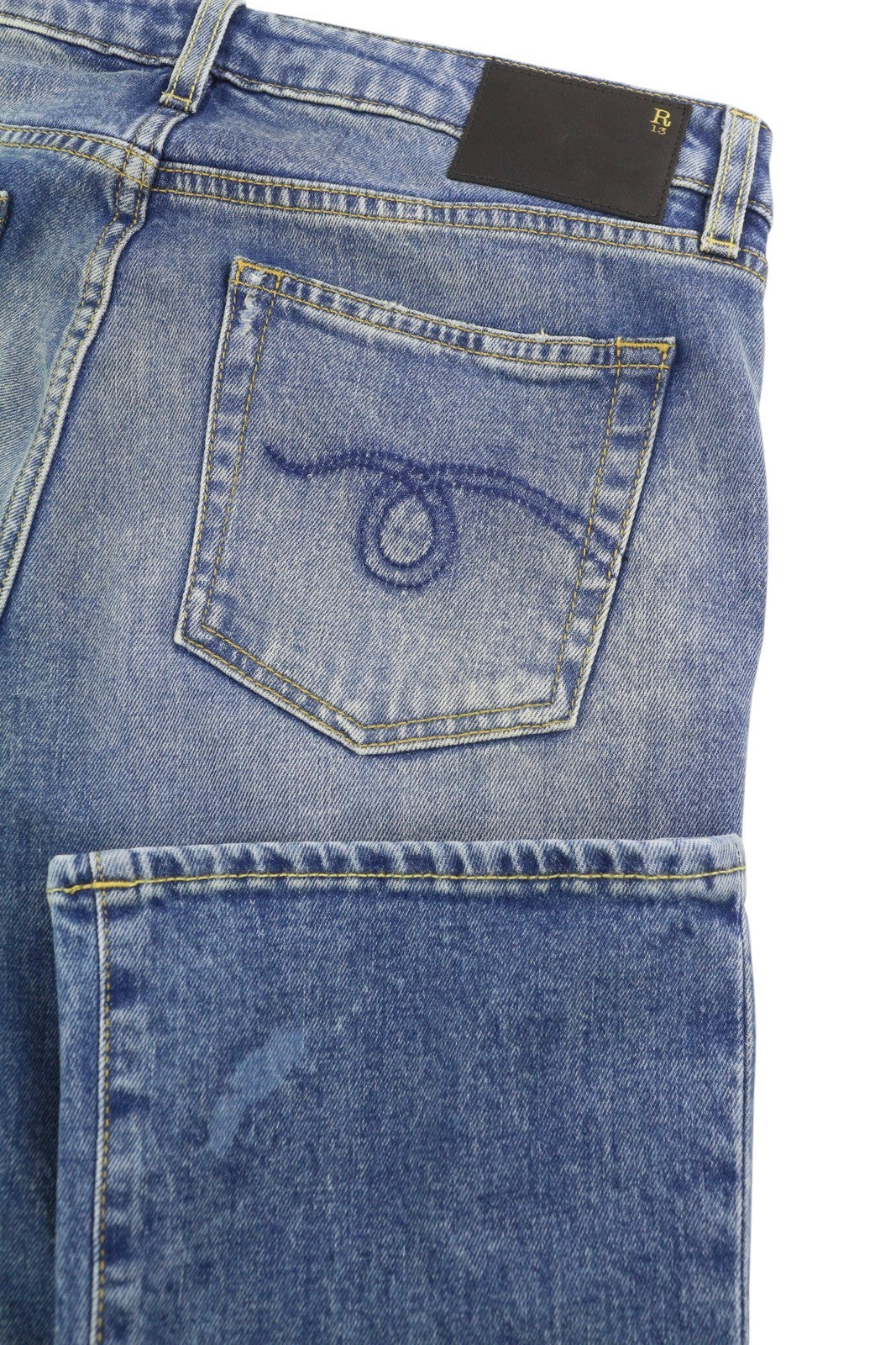 R13 Kick Fit Damen Jeans 29 Jasper Stretch Cropped Whiskers Faded Blue PS26
