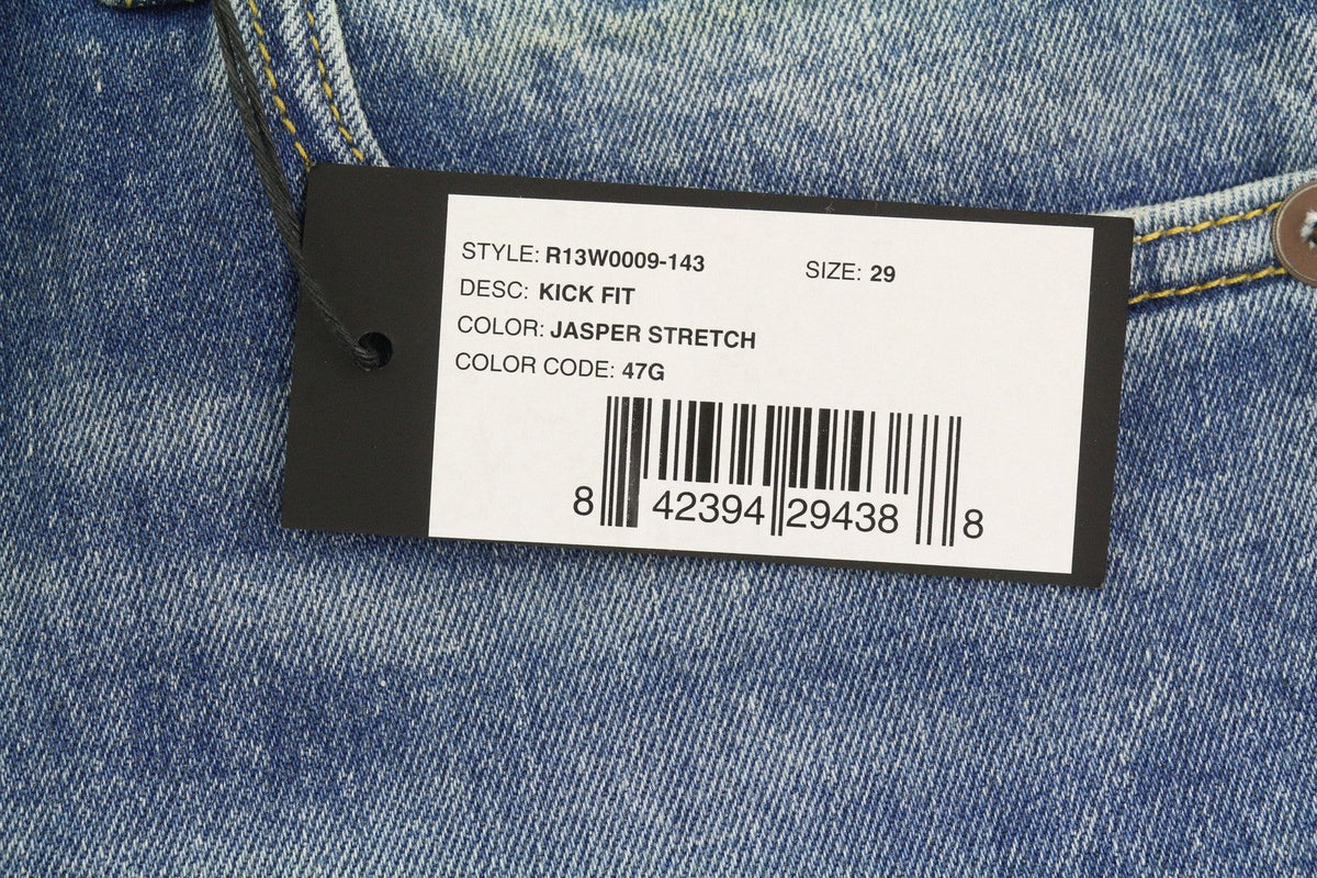 R13 Kick Fit Damen Jeans 29 Jasper Stretch Cropped Whiskers Faded Blue PS26