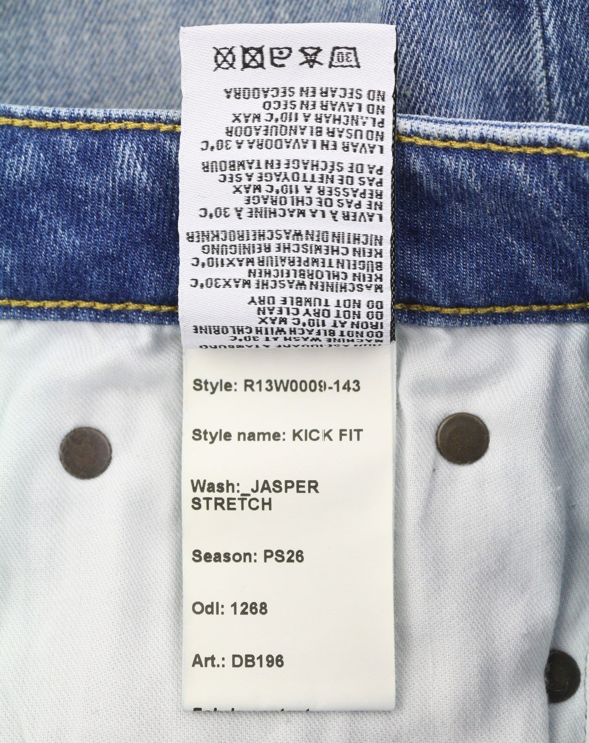 R13 Kick Fit Mulheres Jeans 26 Jasper Stretch Cortado Bigodes Desbotados Azul Ps26