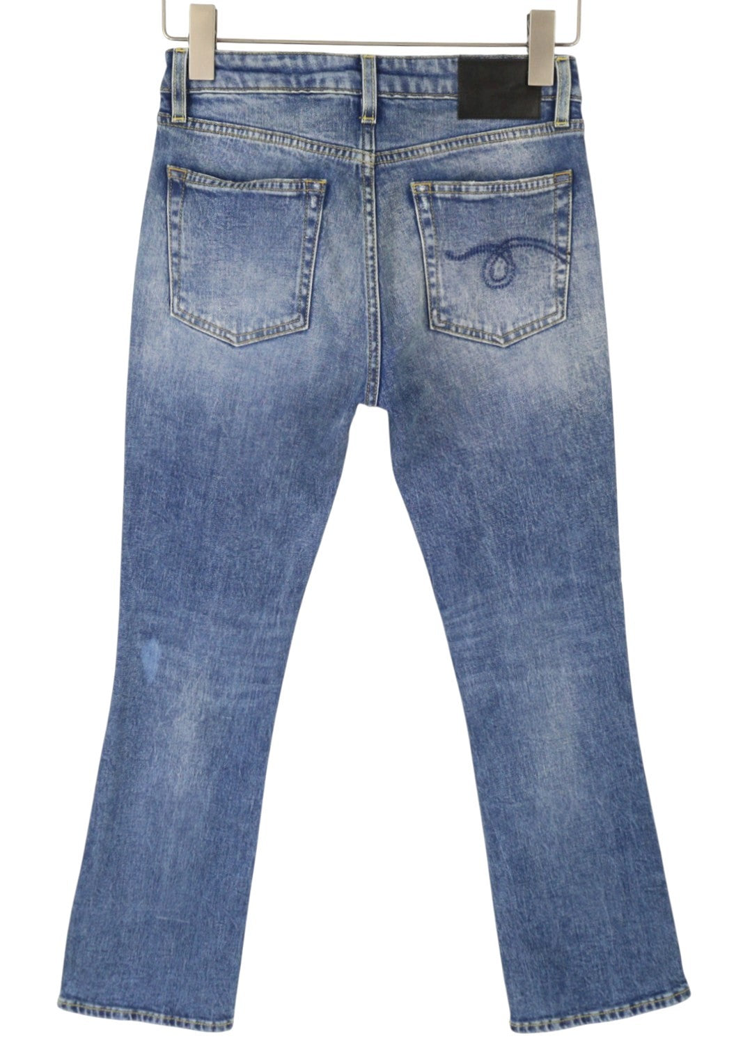 R13 Kick Fit Mulheres Jeans 26 Jasper Stretch Cortado Bigodes Desbotados Azul Ps26
