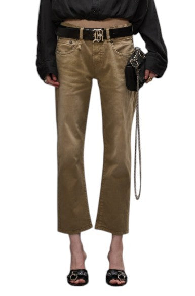 R13 Jeans da donna dritti da ragazzo 27 Pebble Stretch Cropped Beige sbiadito