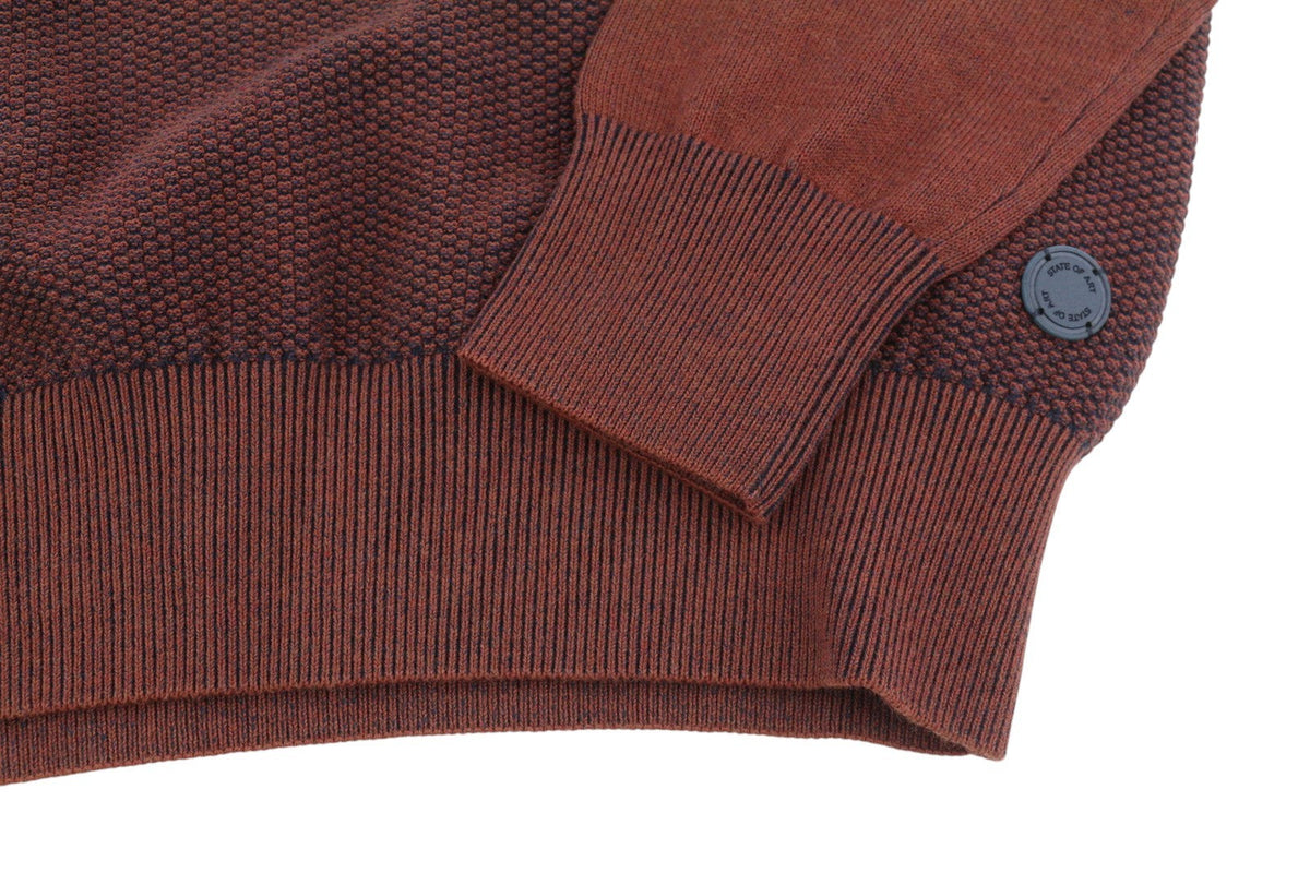 State Of Art Män Jumperbrown Melange Crew Neck Patch Pocket Pull On