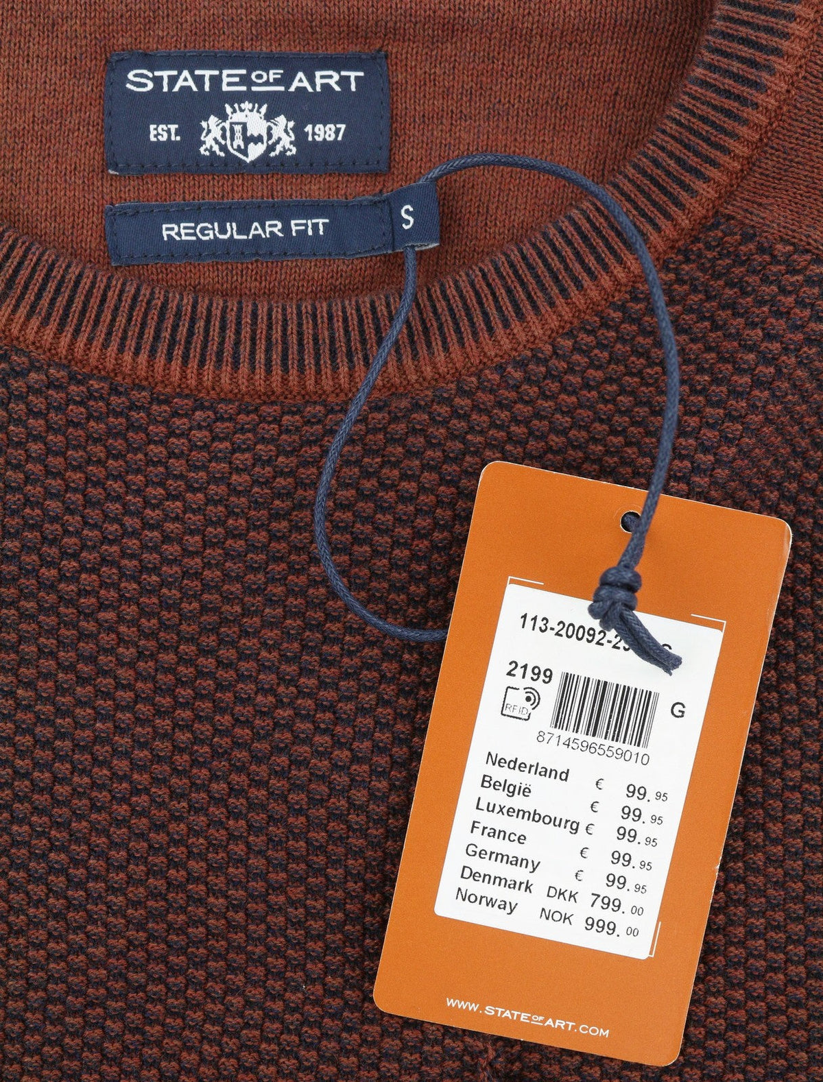 State Of Art Män Jumperbrown Melange Crew Neck Patch Pocket Pull On