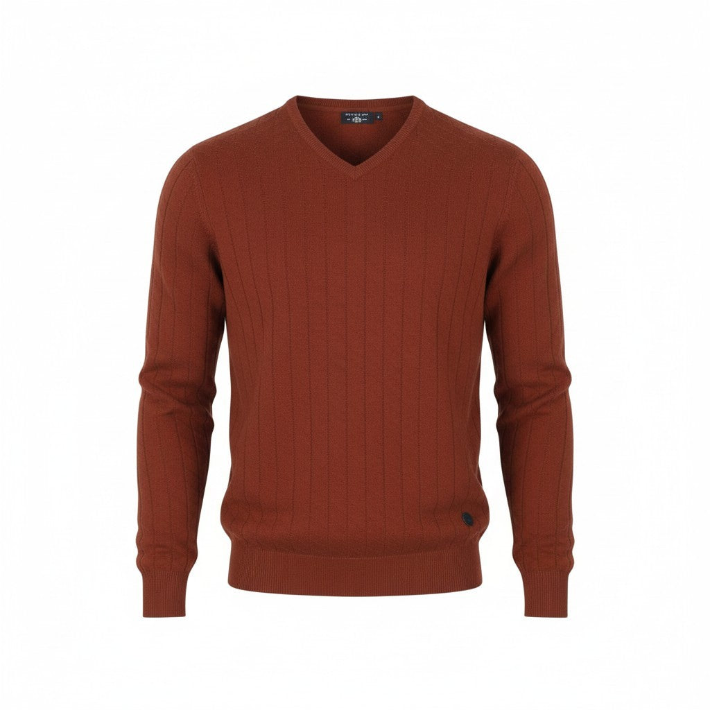 State Of Art Män Jumperbrown Tight stickad V-ringad Bomull Pull On