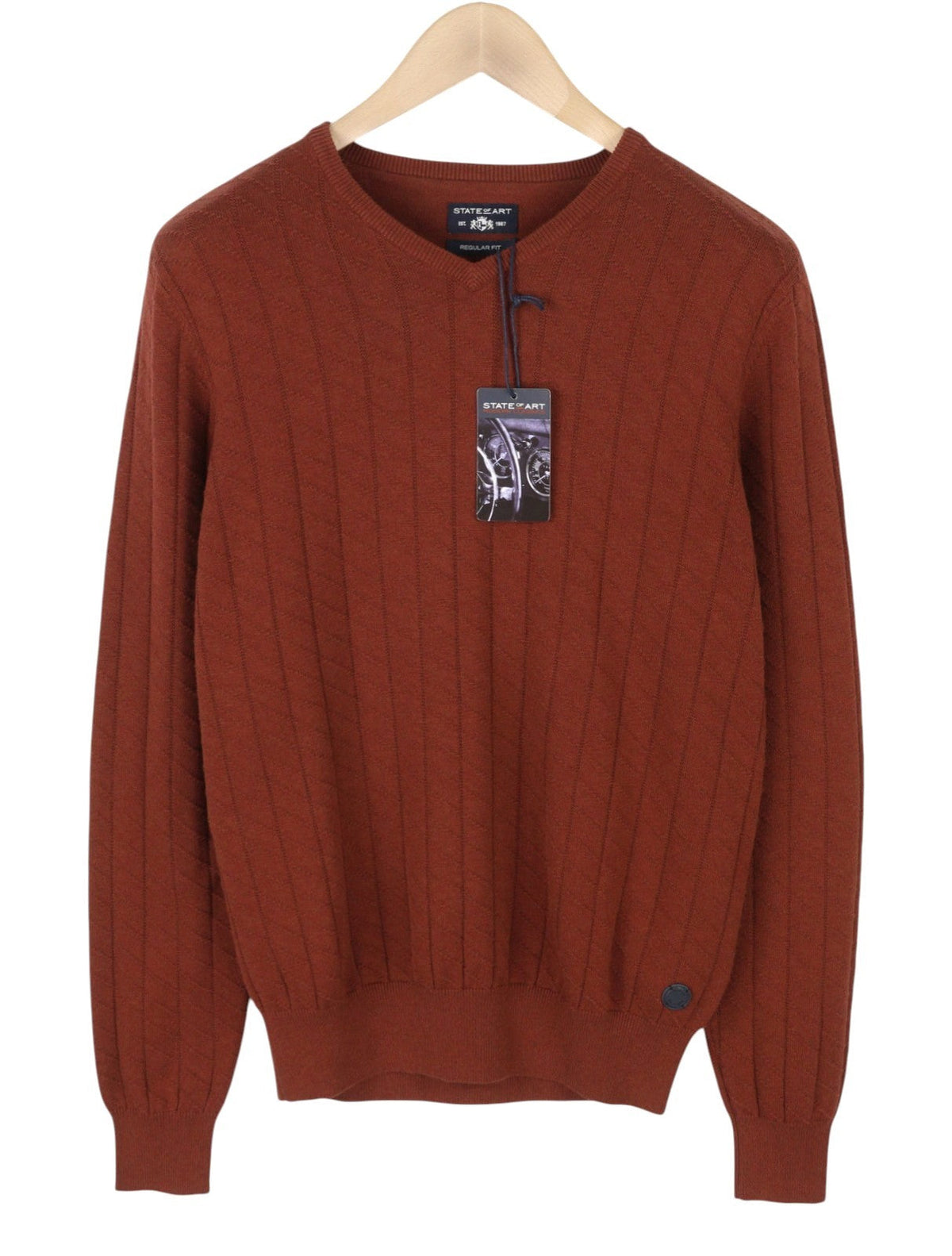 State Of Art Män Jumperbrown Tight stickad V-ringad Bomull Pull On