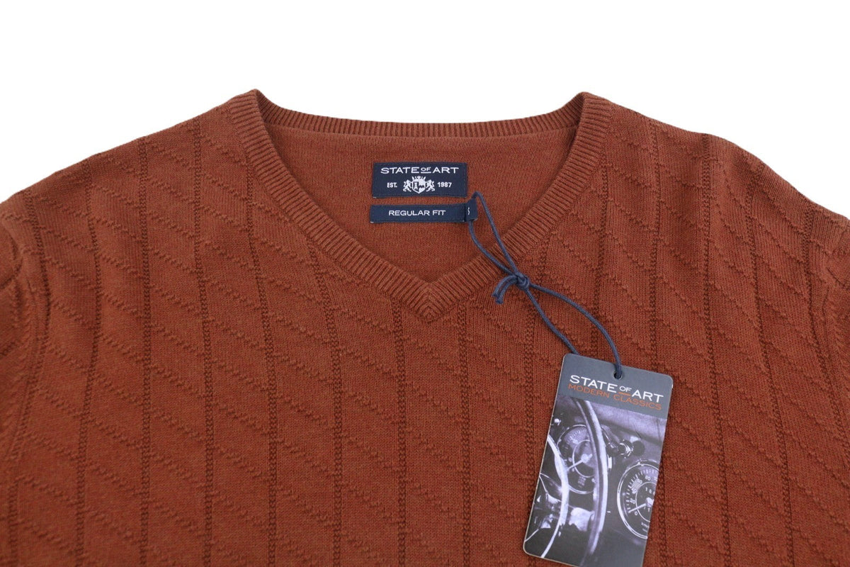 State Of Art Män Jumperbrown Tight stickad V-ringad Bomull Pull On