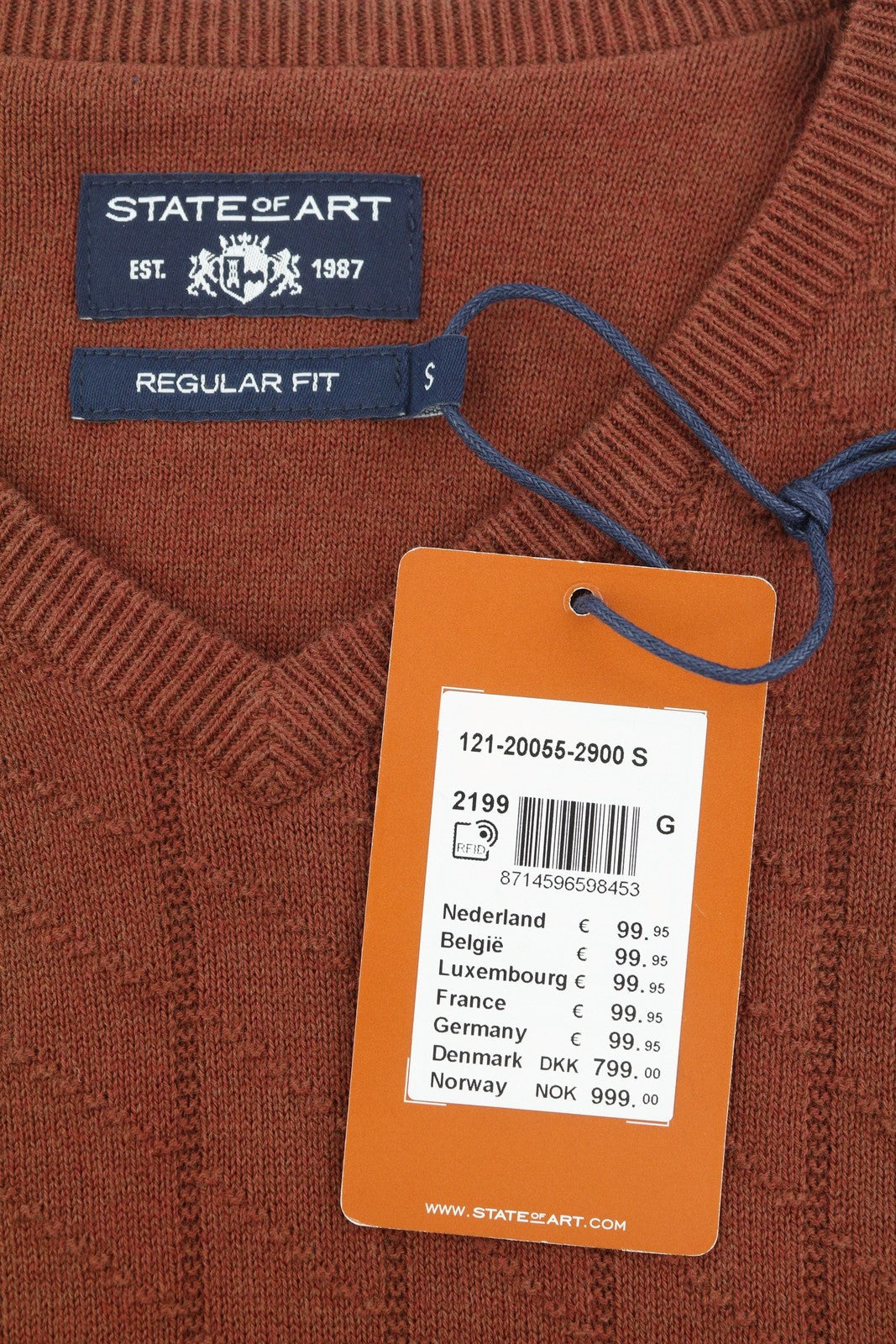 State Of Art Män Jumperbrown Tight stickad V-ringad Bomull Pull On