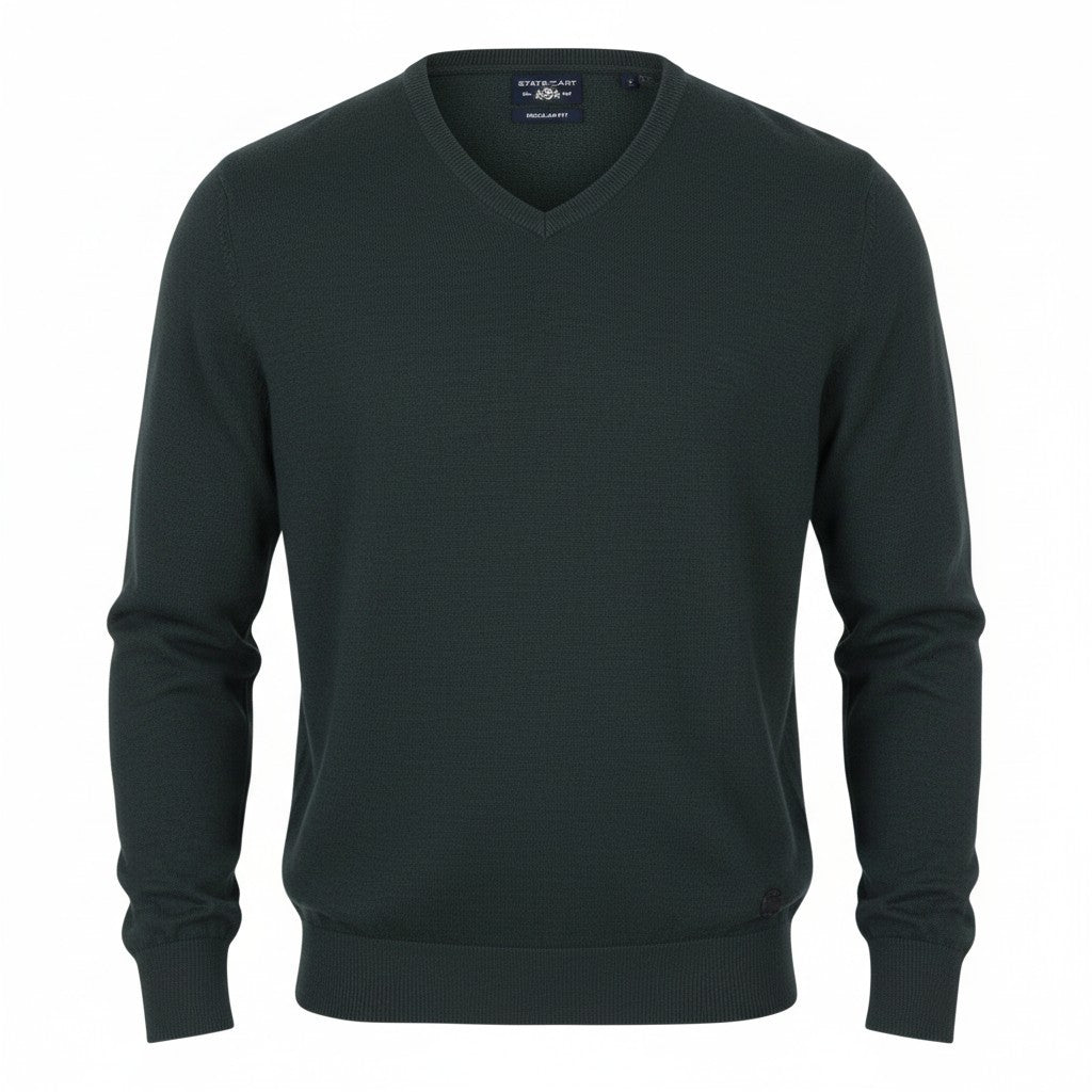 State Of Art Män Jumperdark Grey Melange Stickad V-ringad Pull On