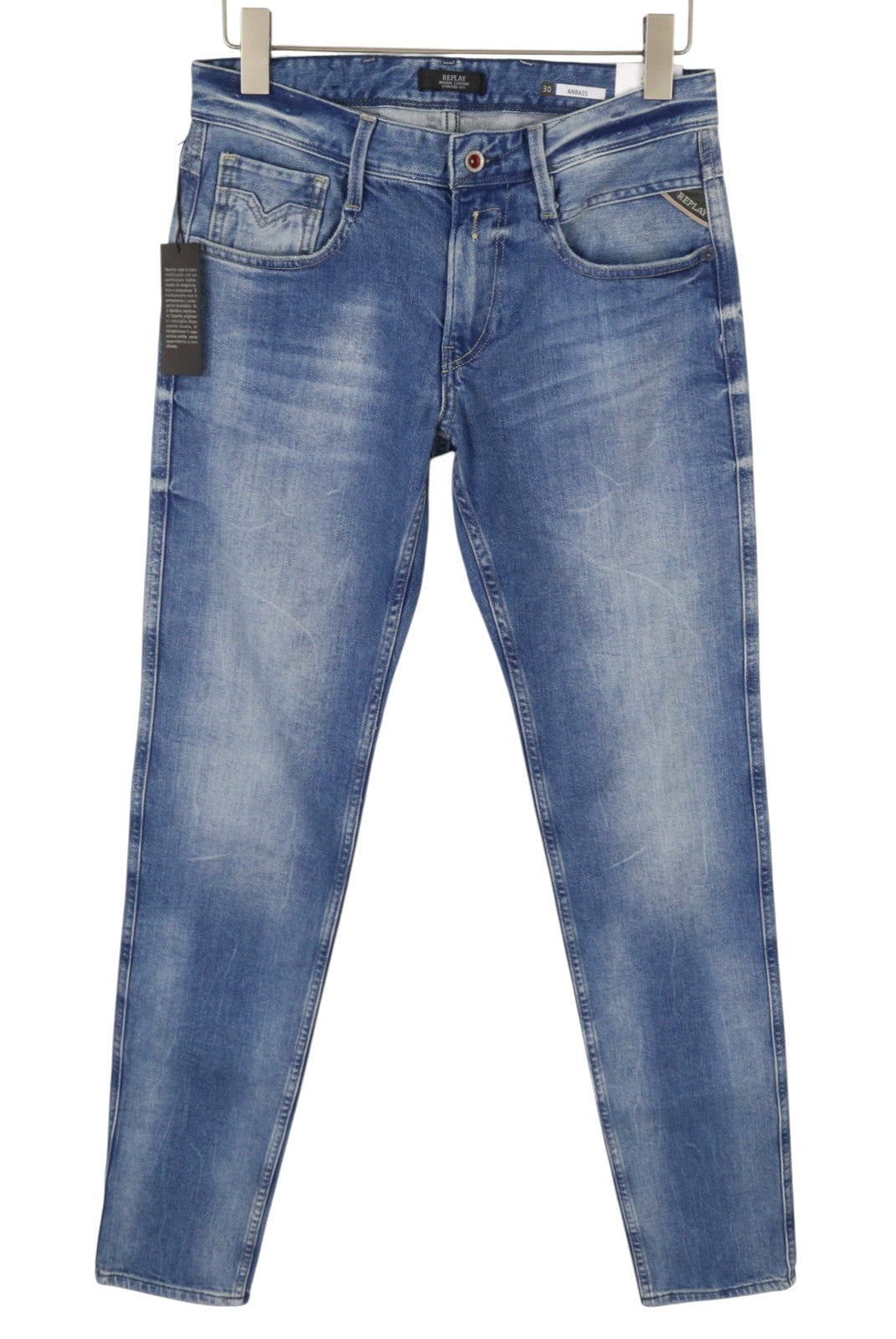 Replay Anbass Men Jeansblå Morrhår Faded Slim Fit Zip Fly Denim