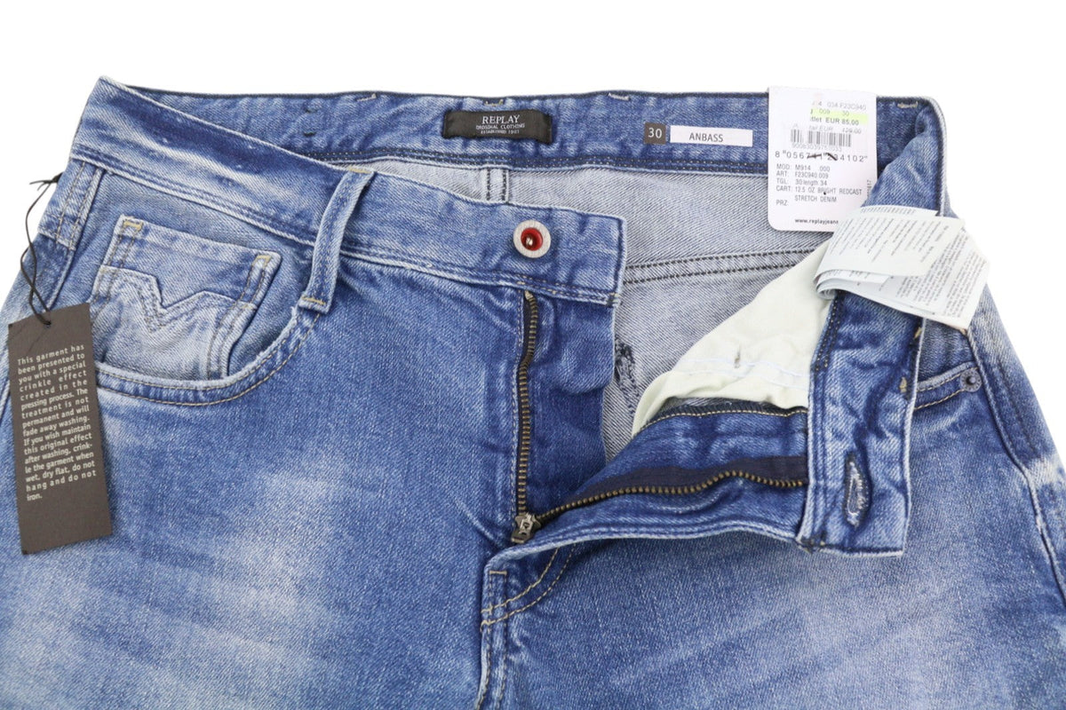 Replay Anbass Men Jeansblå Morrhår Faded Slim Fit Zip Fly Denim