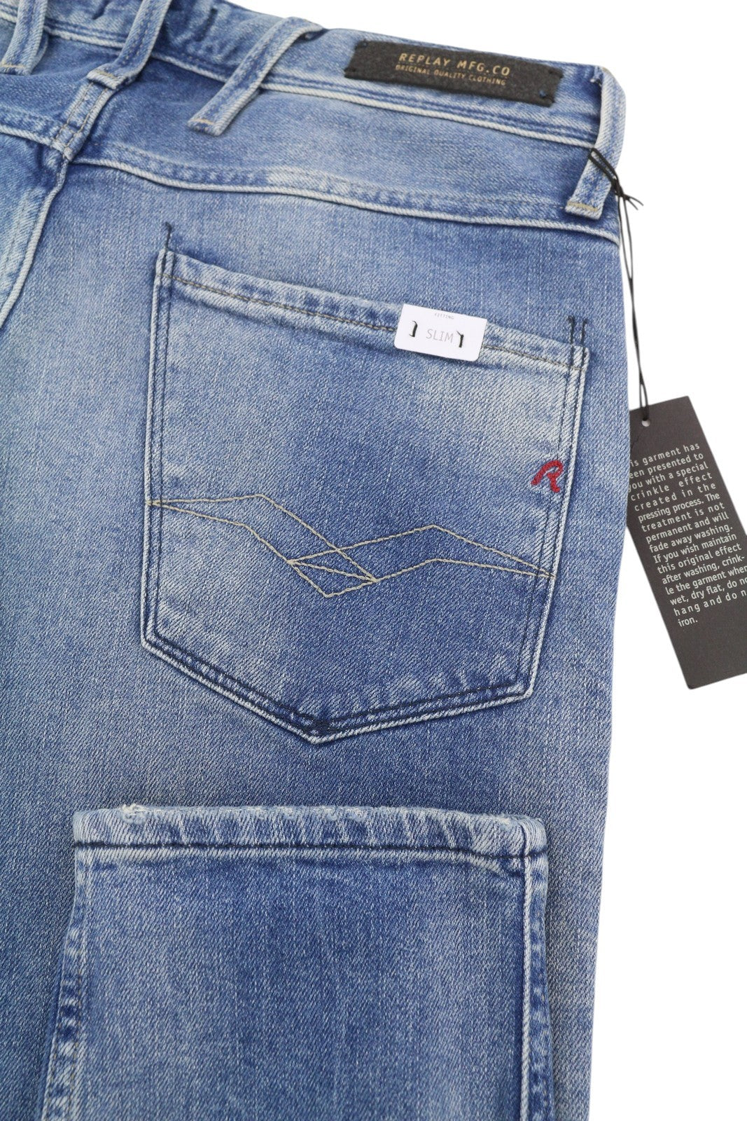 Replay Anbass Men Jeansblå Morrhår Faded Slim Fit Zip Fly Denim