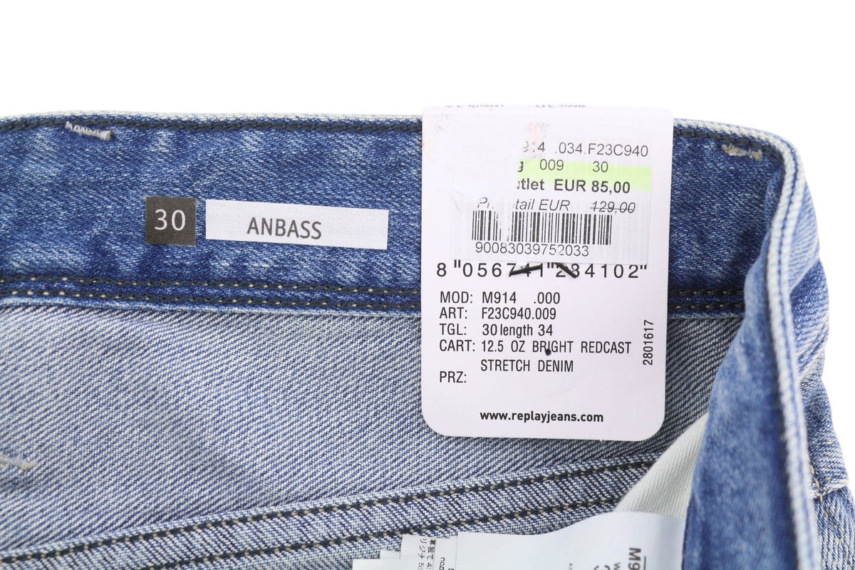 Replay Anbass Men Jeansblå Morrhår Faded Slim Fit Zip Fly Denim