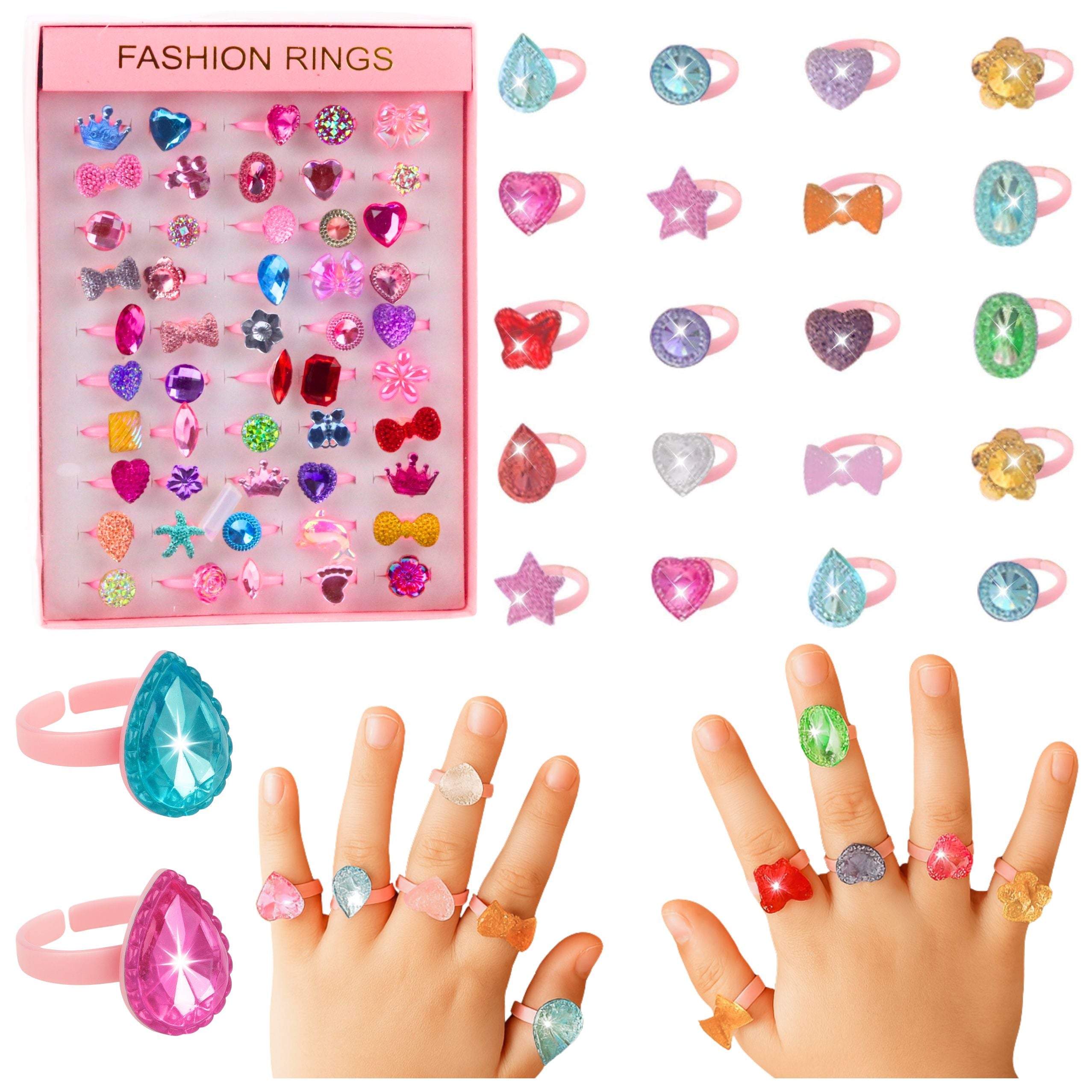 Beauty Set Children's Rings Colored Diamonds 50 Pcs.