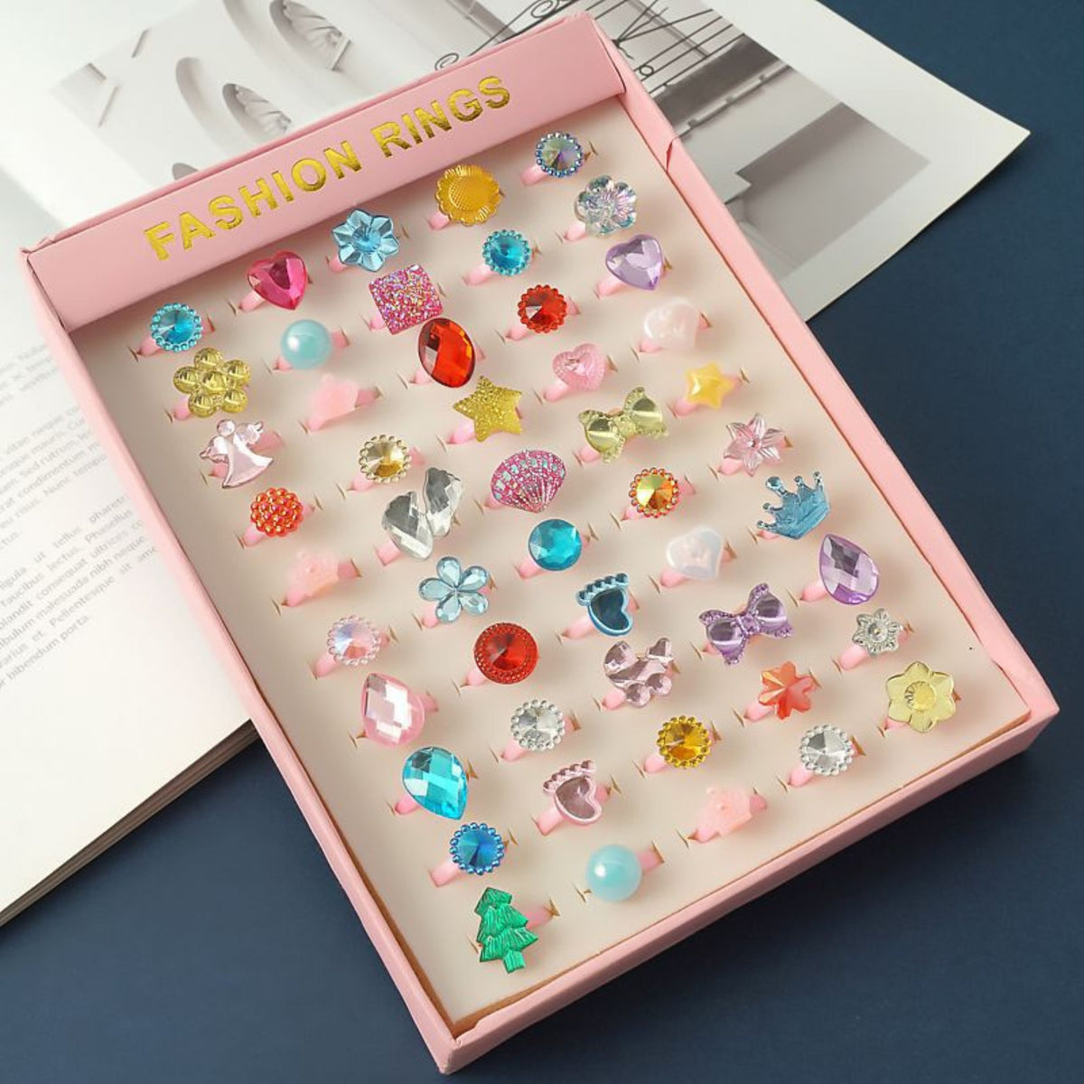 Beauty Set Children's Rings Colored Diamonds 50 Pcs.