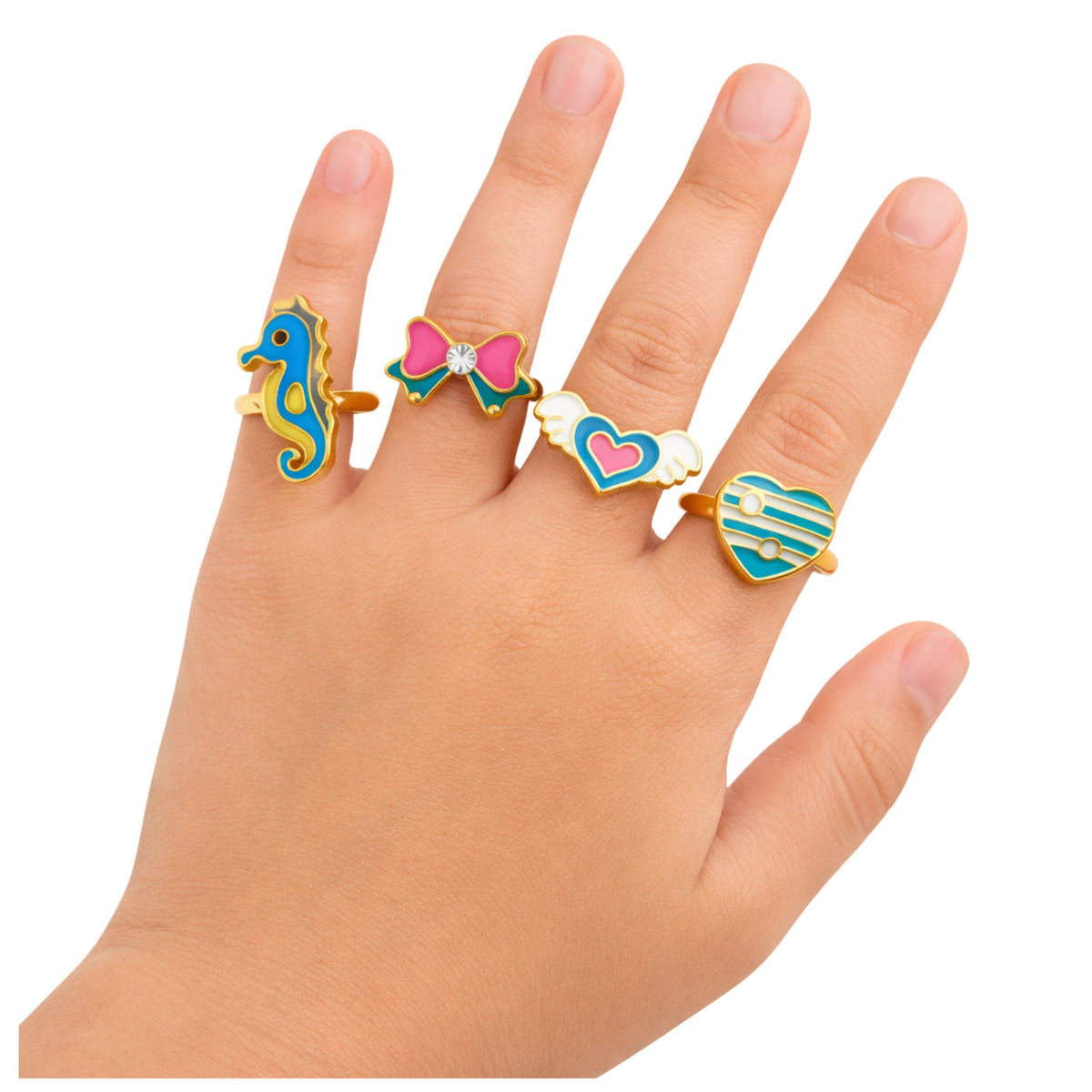 Set Of Children's Rings Adjustable Metal Various Heart Patterns 12 Pcs.