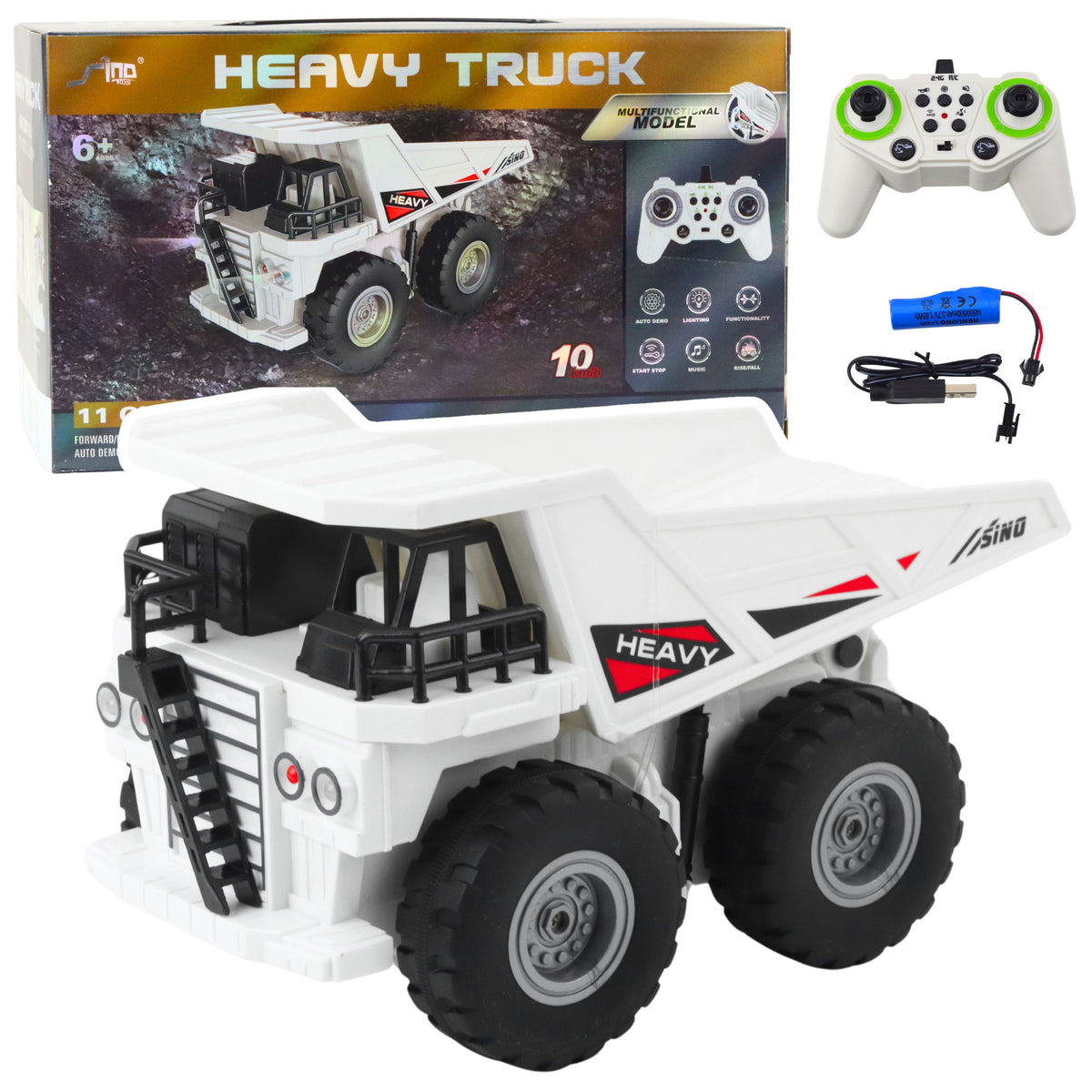 Rc Remote Controlled Dump Truck With Lights And Sounds White 1:24