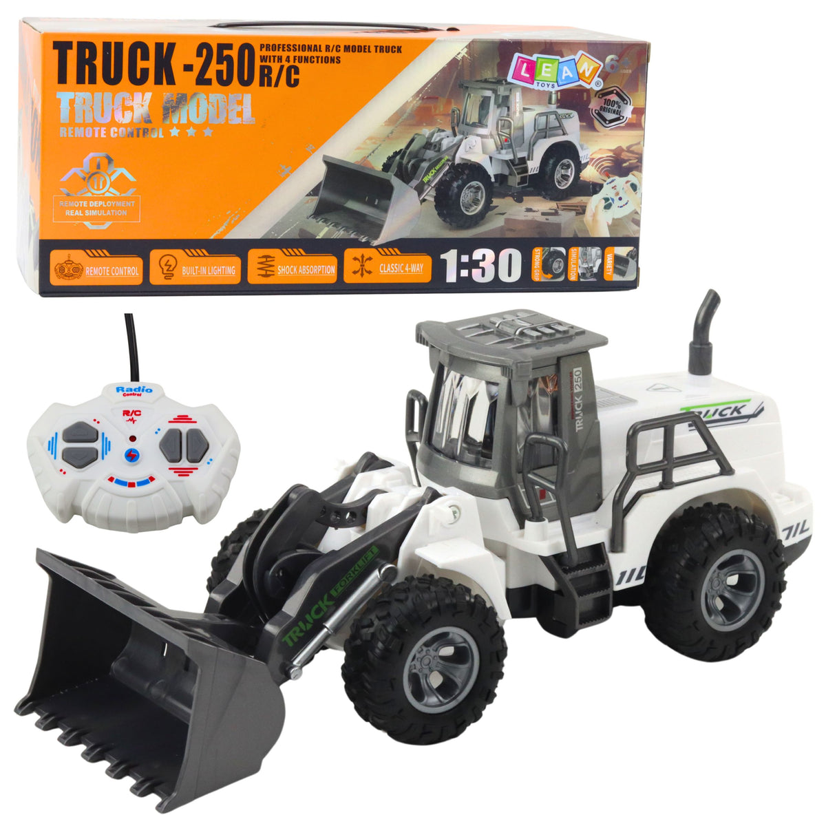 Remote Controlled Construction Excavator Rc Lights White 1:30