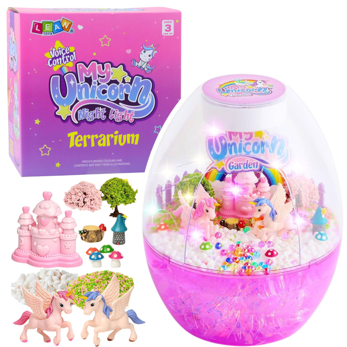 Kit Creativo Terrario Unicornios Luz Nocturna Control Por Voz Diy