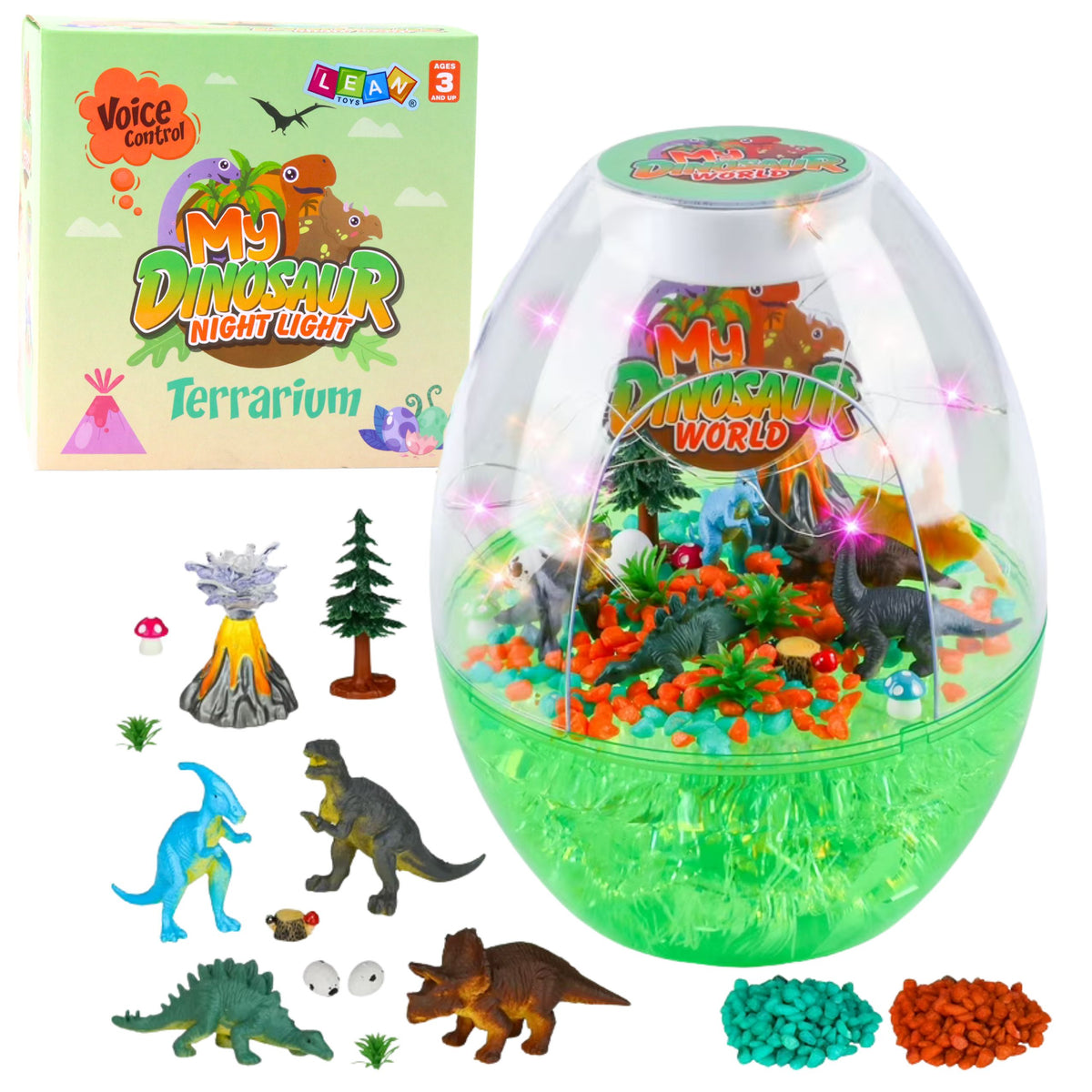 Diy Creative Dinosaur Terrarium Kit With Voice Control Night Light