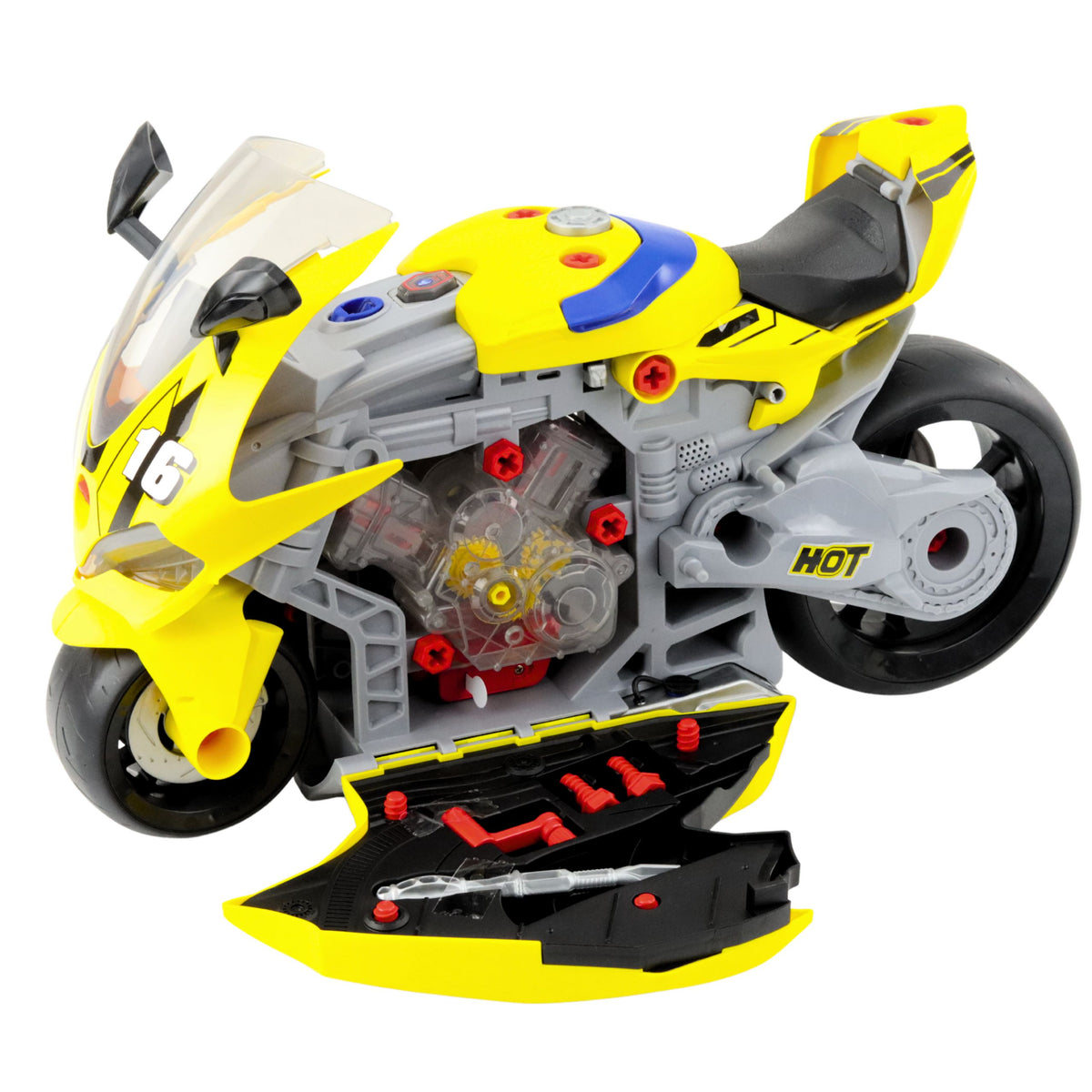 2-in-1 Diy Workshop Lights Sounds Smoke Motorcycle Yellow 43cm