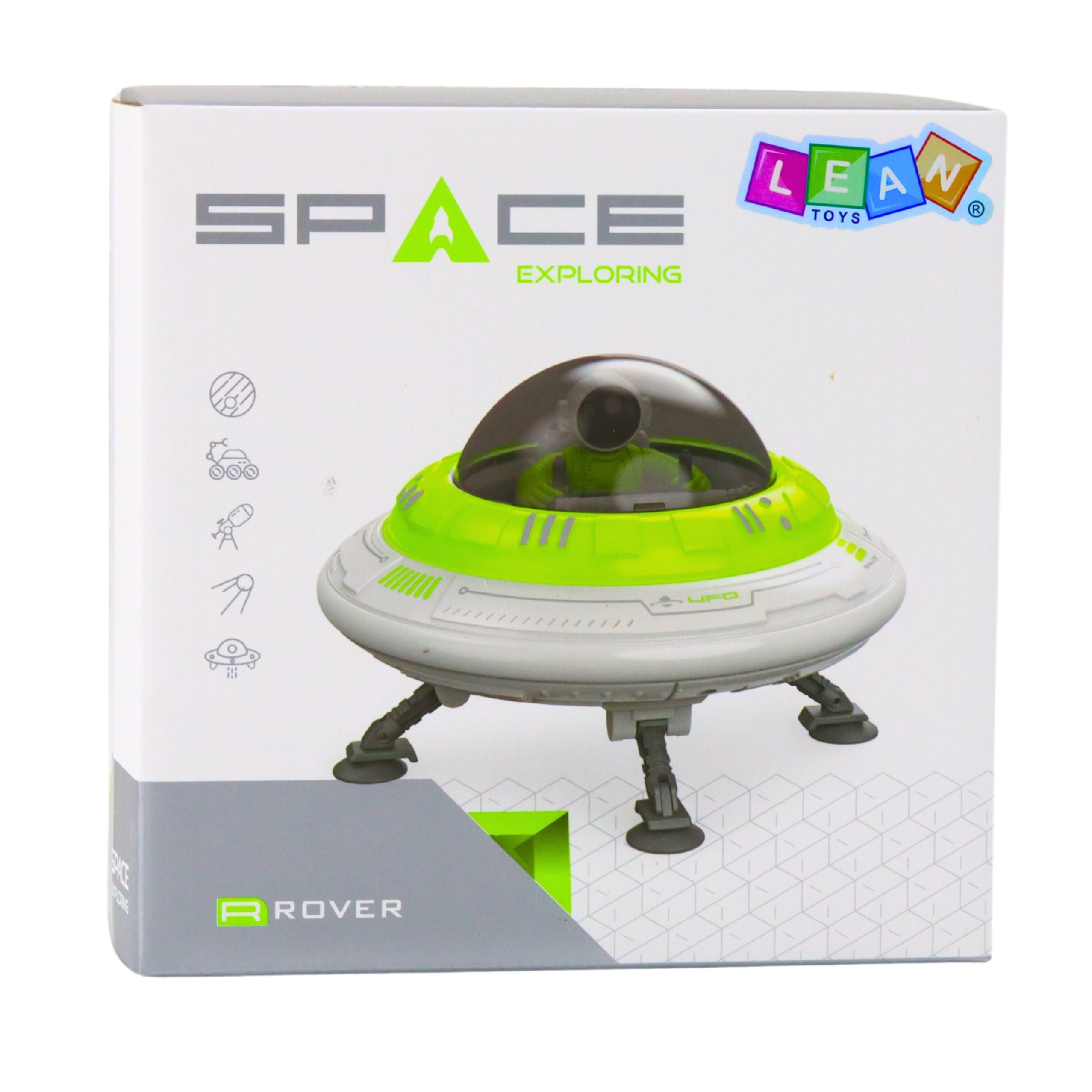 UFO-Raumschiff-Astronautenfigur leuchtet grün